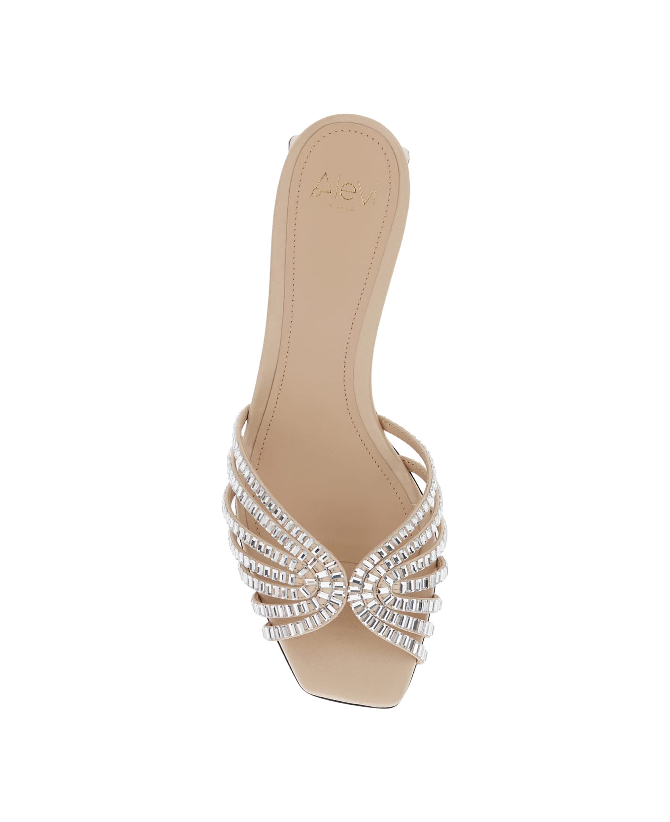 Alevì 
vittoria
 Metallic Rhinestoned Sandals With Block Heel In Leather Woman - Metallic