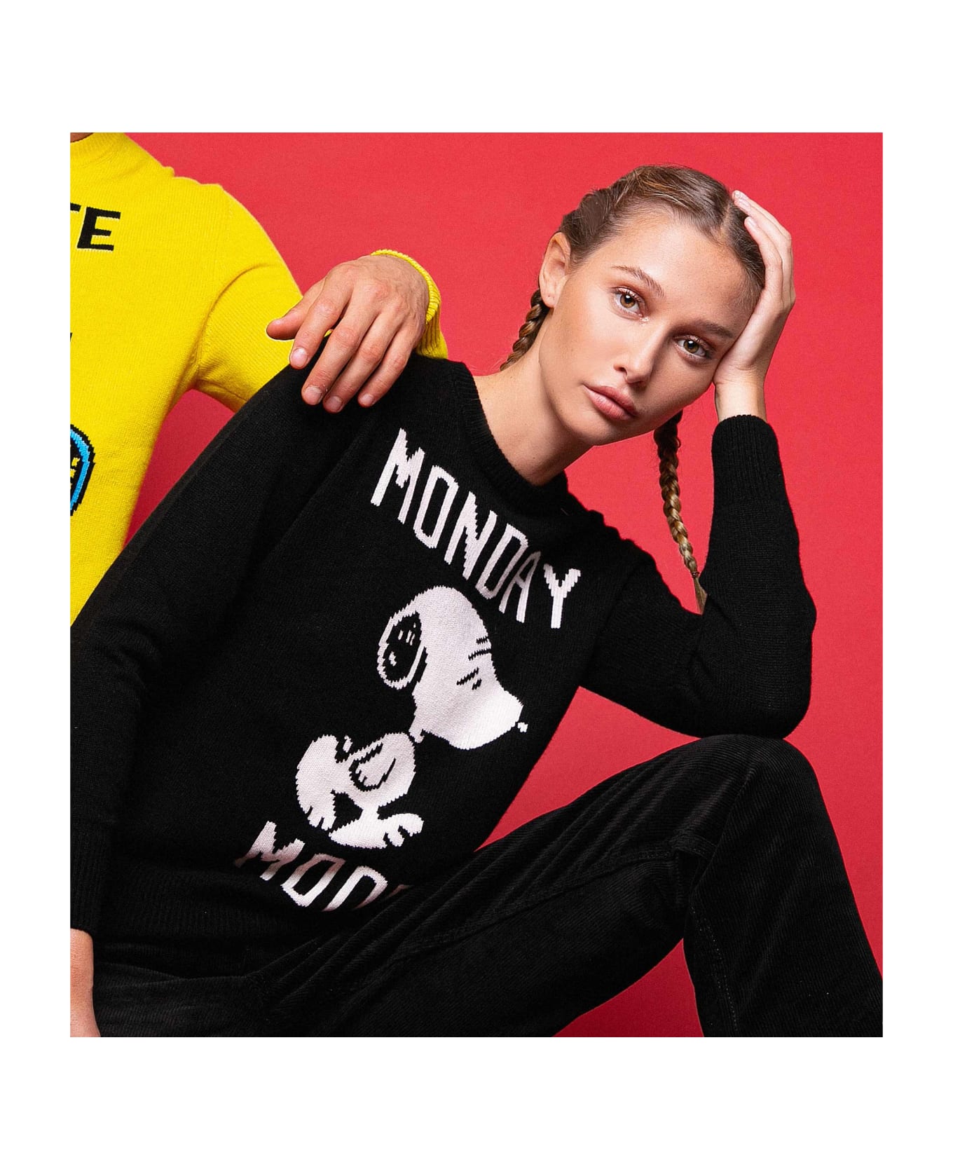 MC2 Saint Barth Woman Sweater With Monday Mood Snoopy Print | Snoopy - Peanuts Special Edition - BLACK