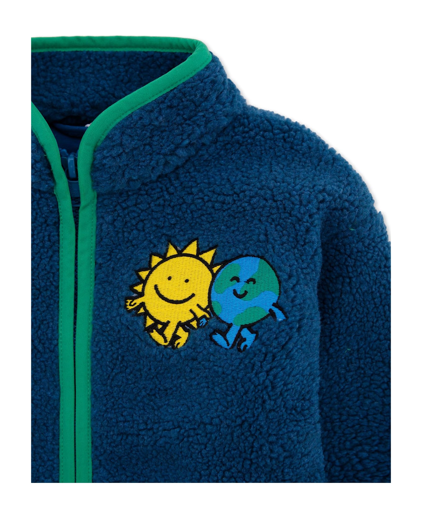 Stella McCartney Kids Blue Faux Fur Coat For Baby Boy With Embroidery - Blue