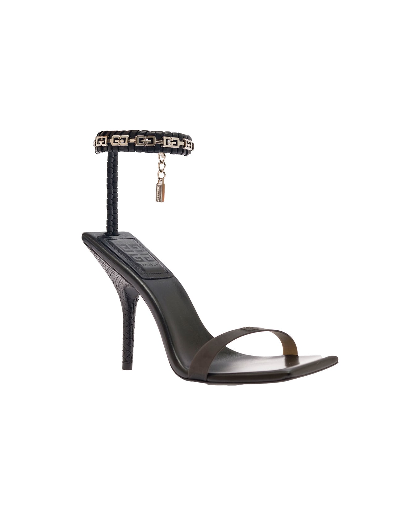 Givenchy Sandals With Embossed 4g Logo And Chain In Leather - Black サンダル