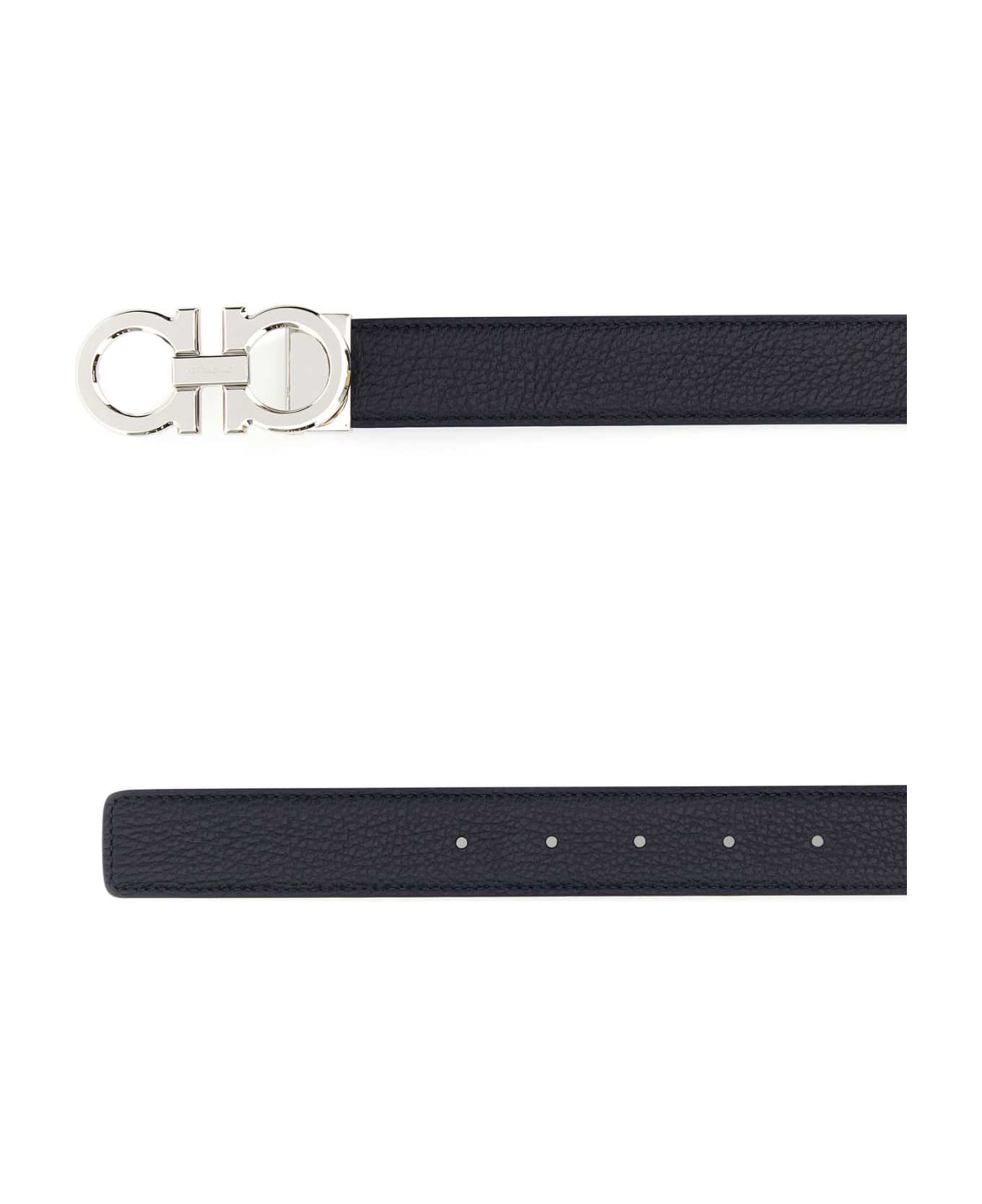 Ferragamo Midnight Blue Leather Reversible Belt - Blue