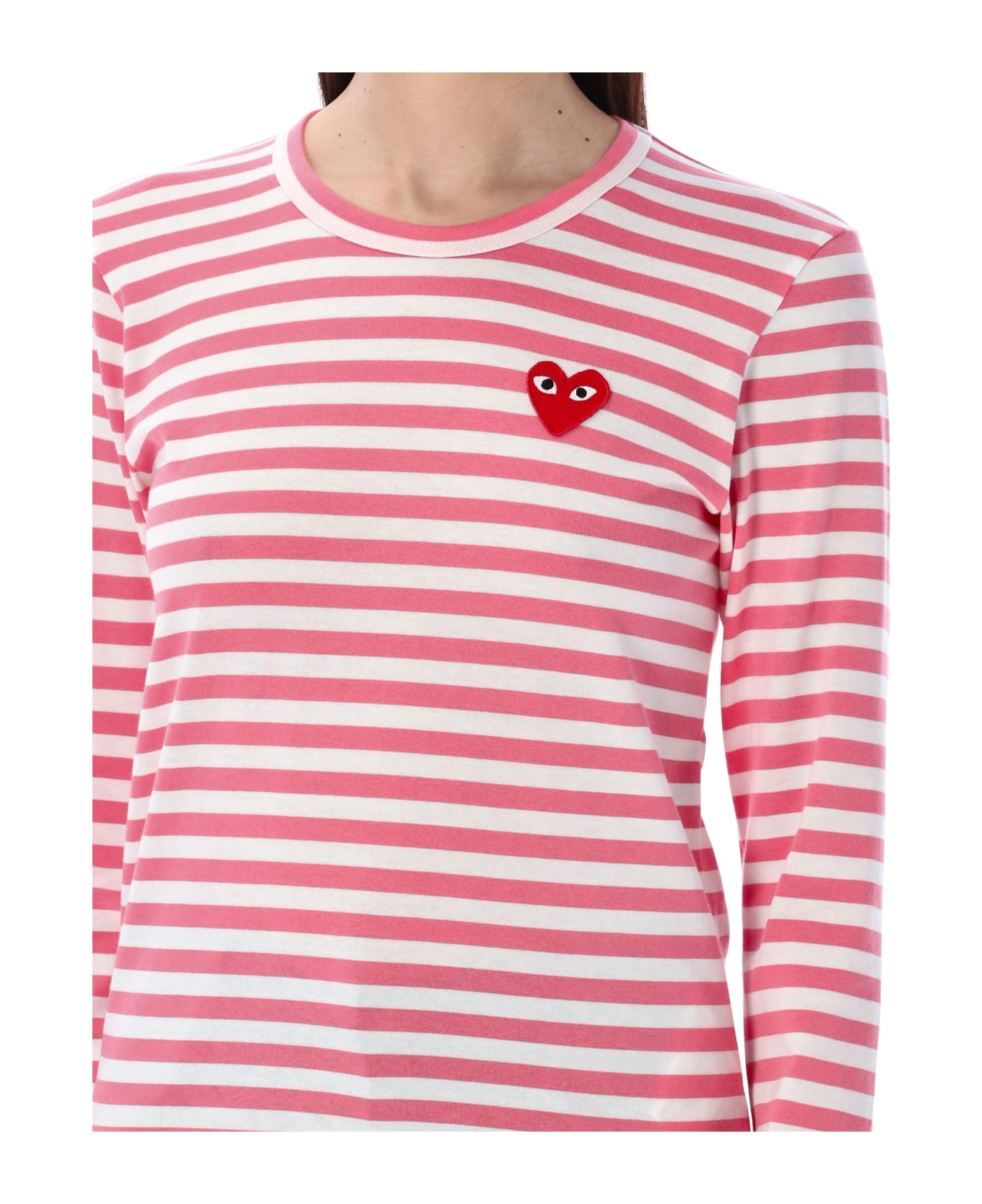 Comme des Garçons Play Striped Long Sleeve T-shirt - PINK WHITE