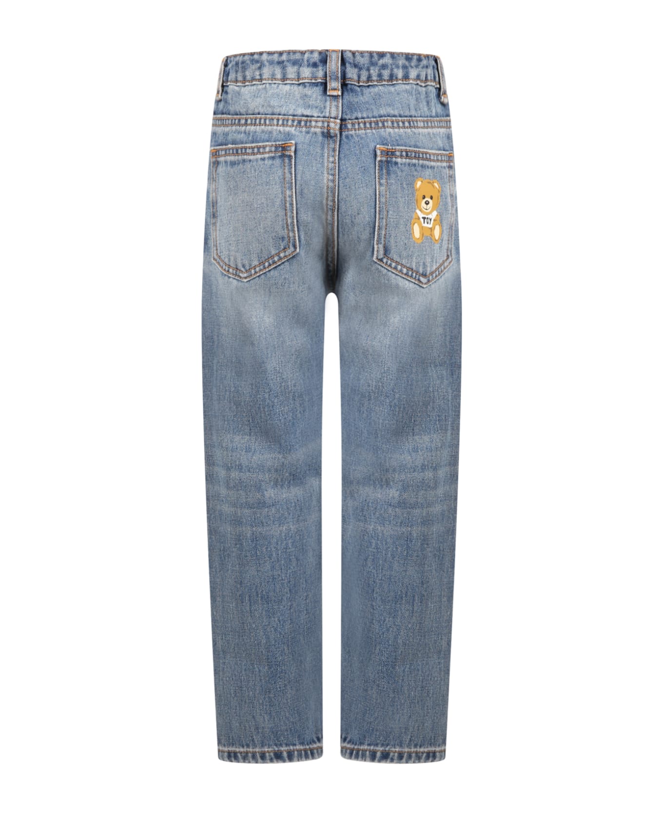 Moschino Light Blue Jeans For Baby Boy With White Logo And Teddy Bear - Denim