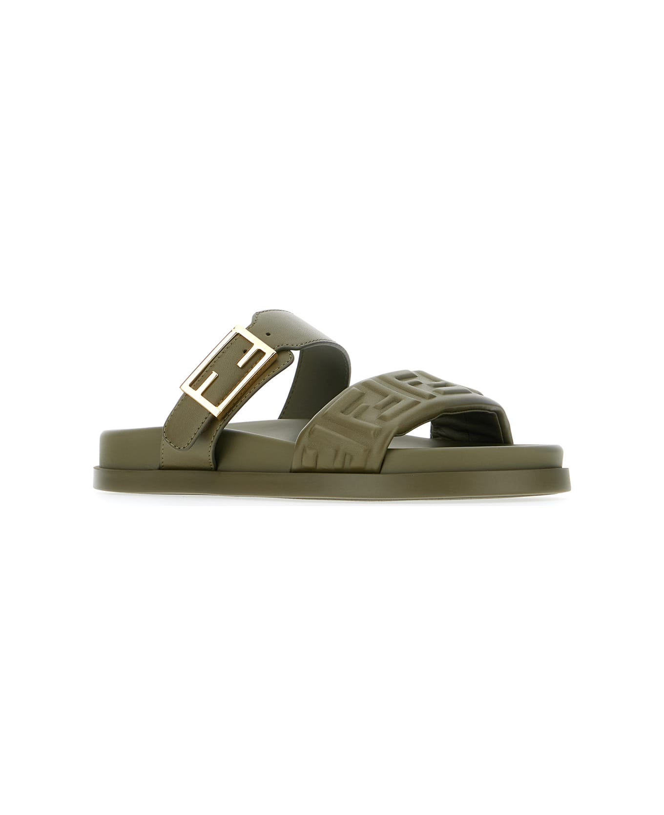 Fendi Olive Green Nappa Leather Feel Sandals - Green