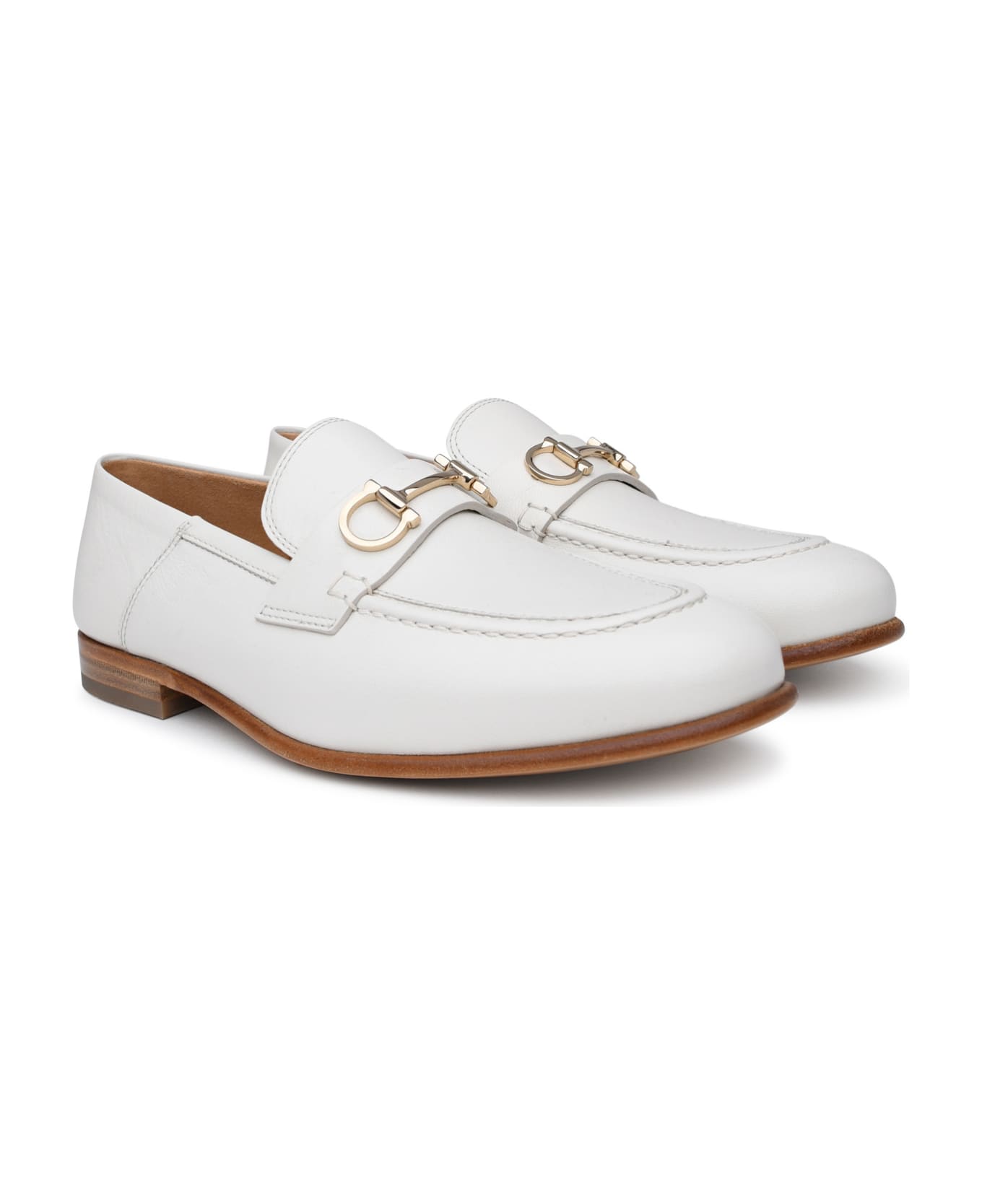 Ferragamo White Leather Loafers - Cream