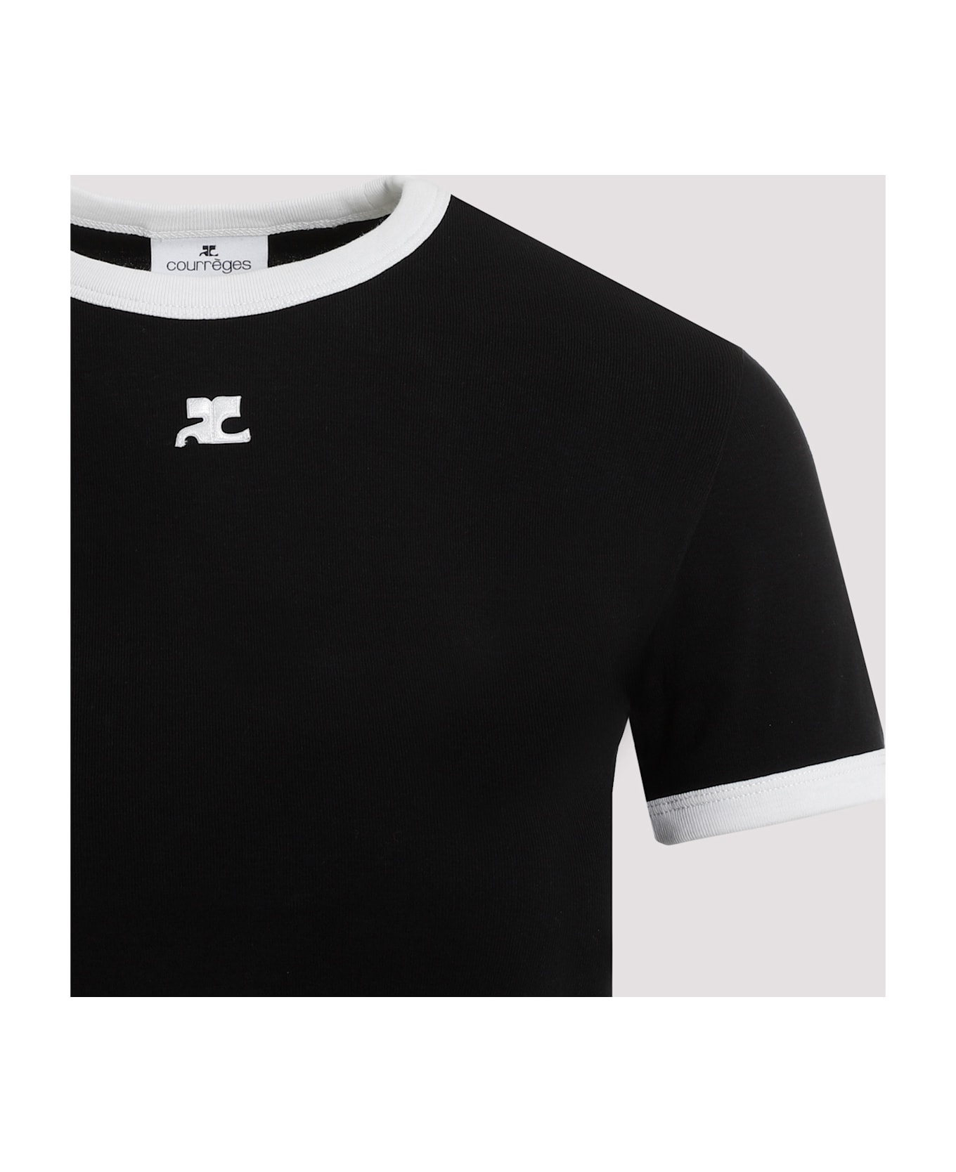 Courrèges Bumpy Contrast T-shirt Reedition - Black Heritage White Tシャツ