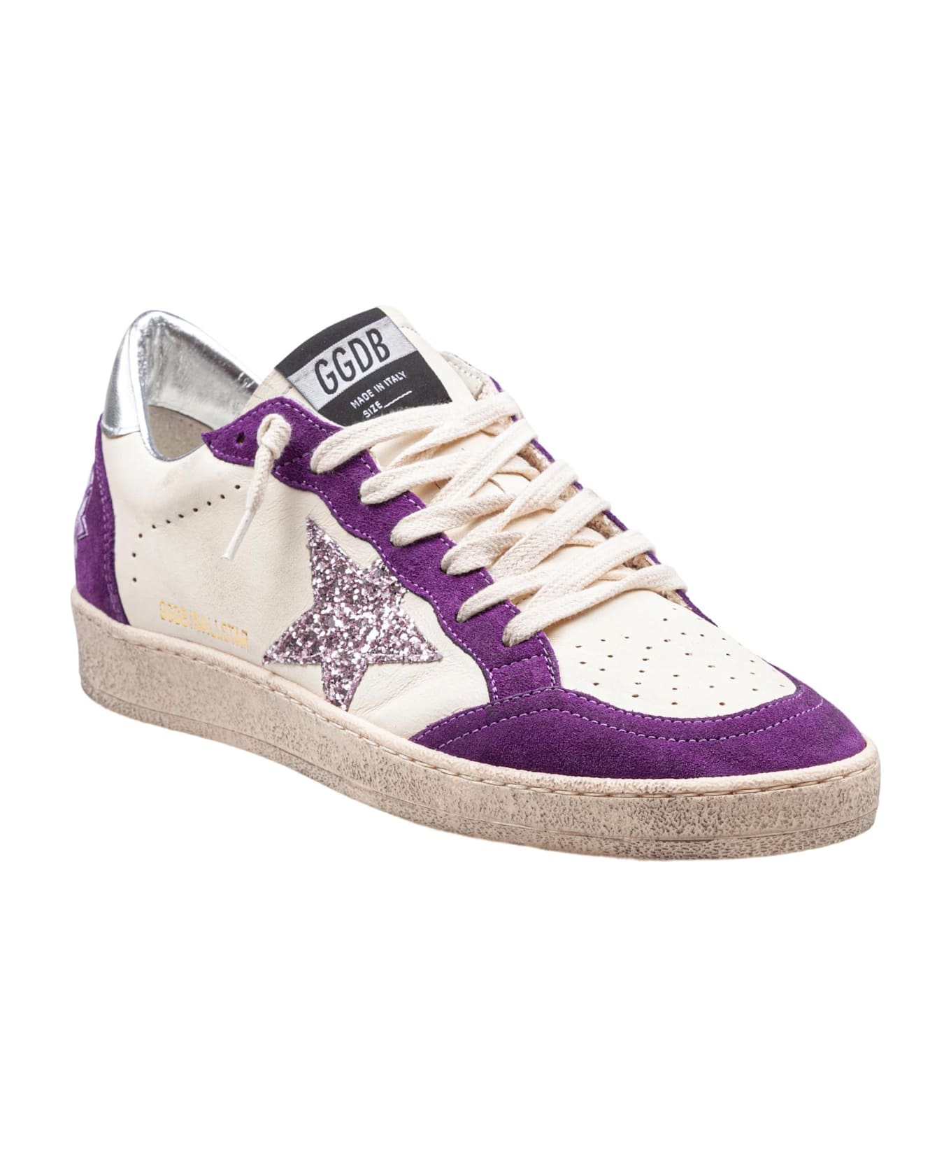 Golden Goose Ballstar Sneakers In Leather And Suede Color White And Purple - White/purple