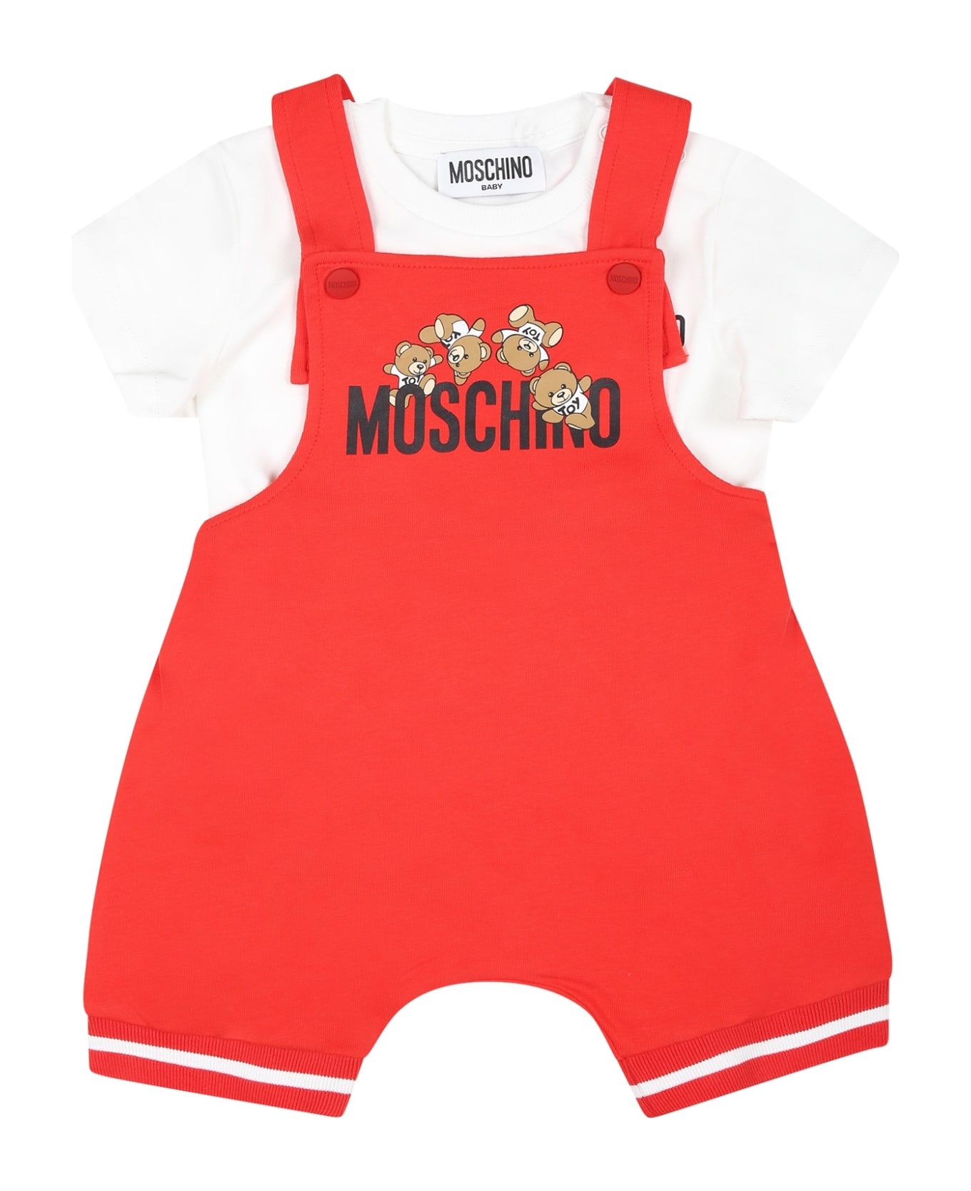 Moschino Red Suit For Baby Boy With Teddy Bears - Red コート＆ジャケット