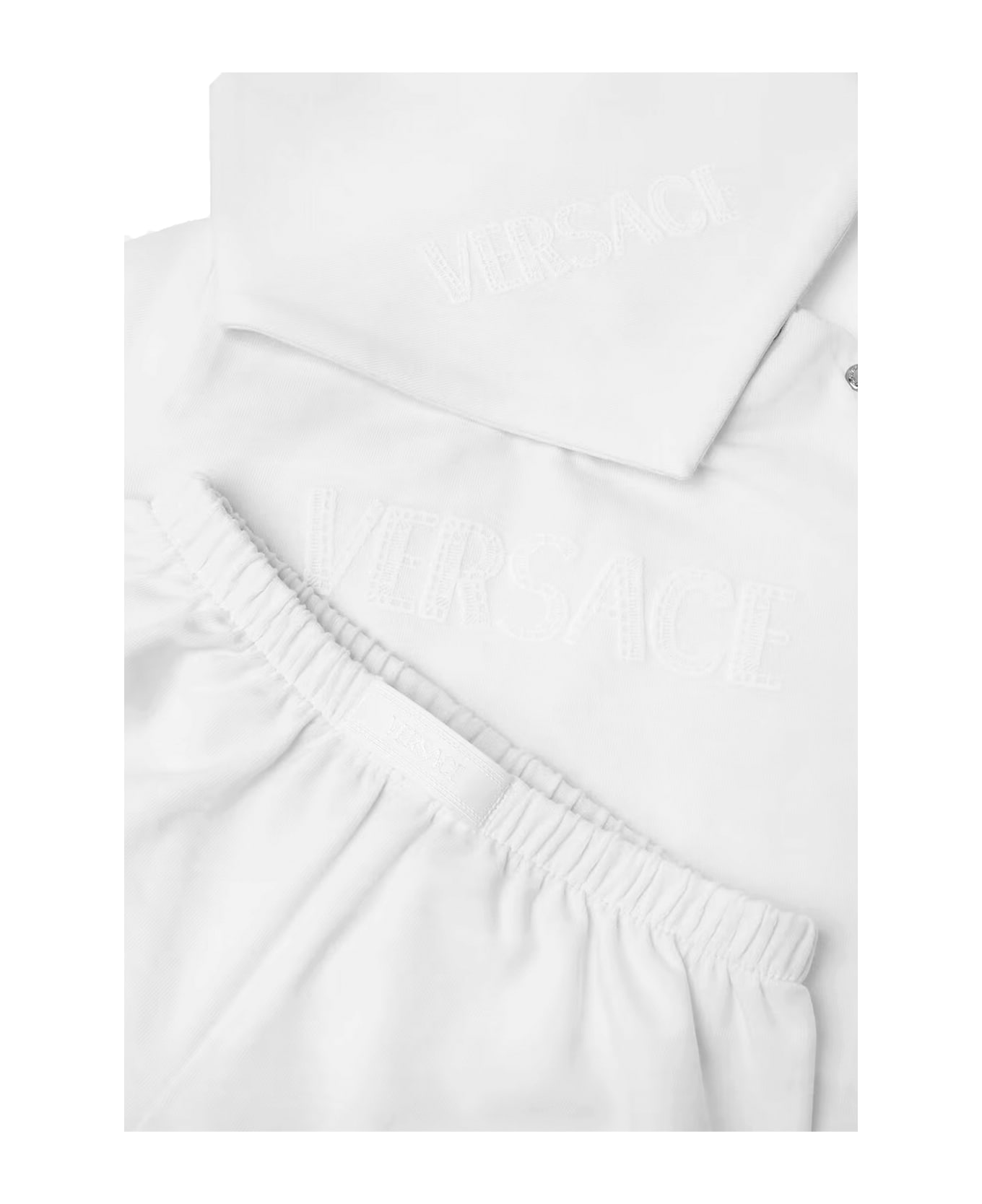 Versace White Birth Suit For Babykids With Logo - White