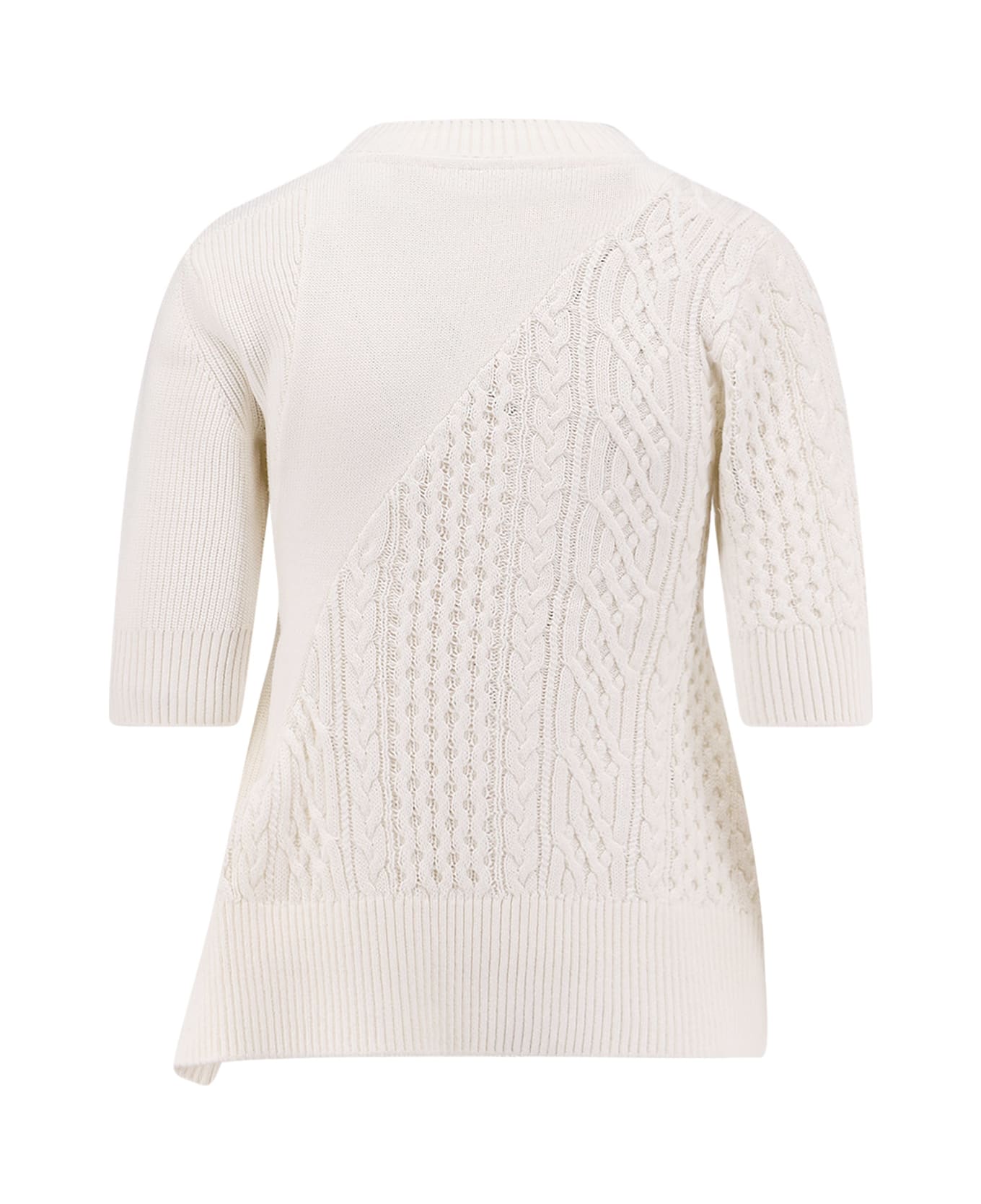 Sacai Asymmetrical Cotton Blend Sweater - off white