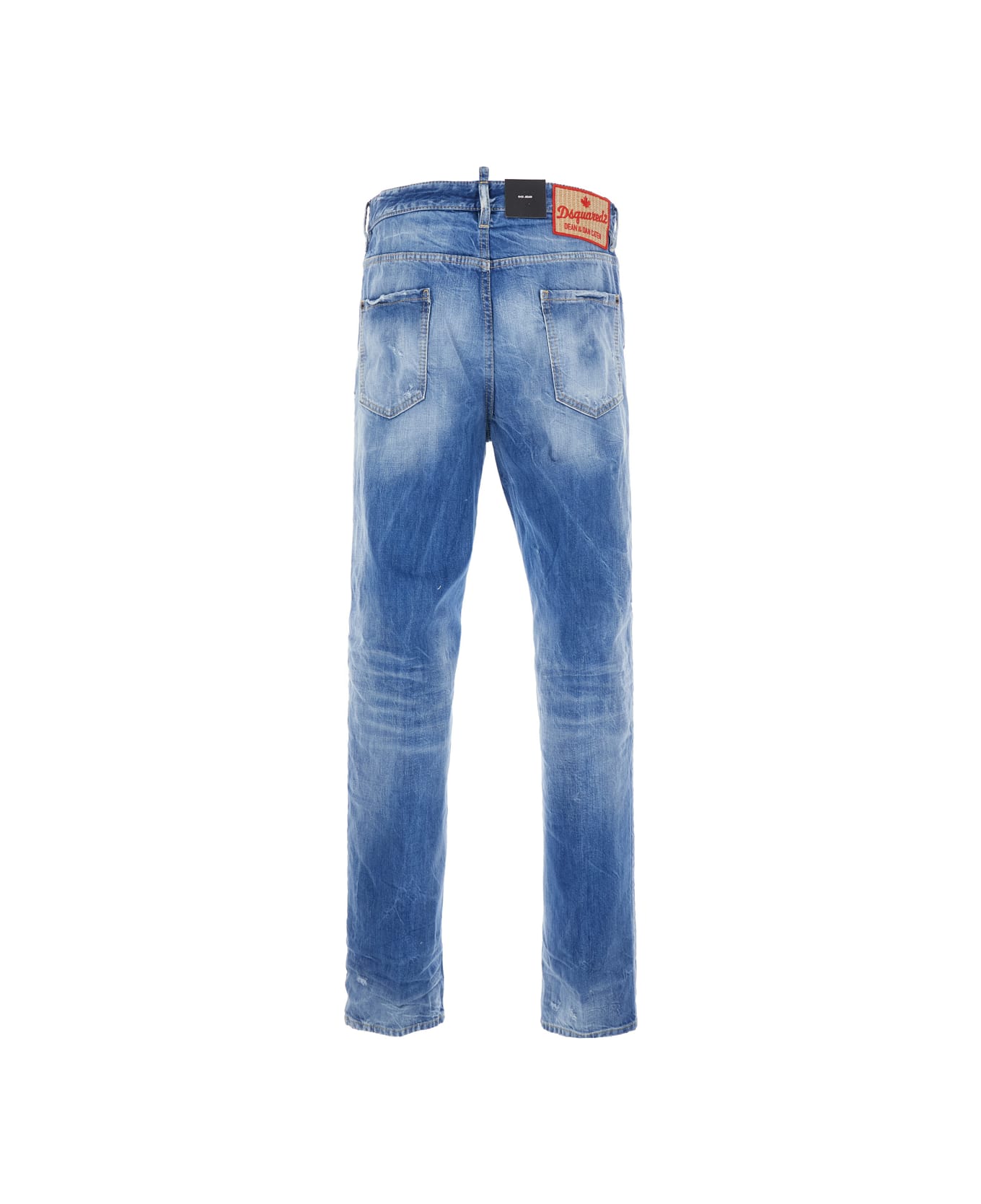 Dsquared2 Blue Jeans With Distressed Effect And Logo Patch On The Back In Denim Man - Blu
