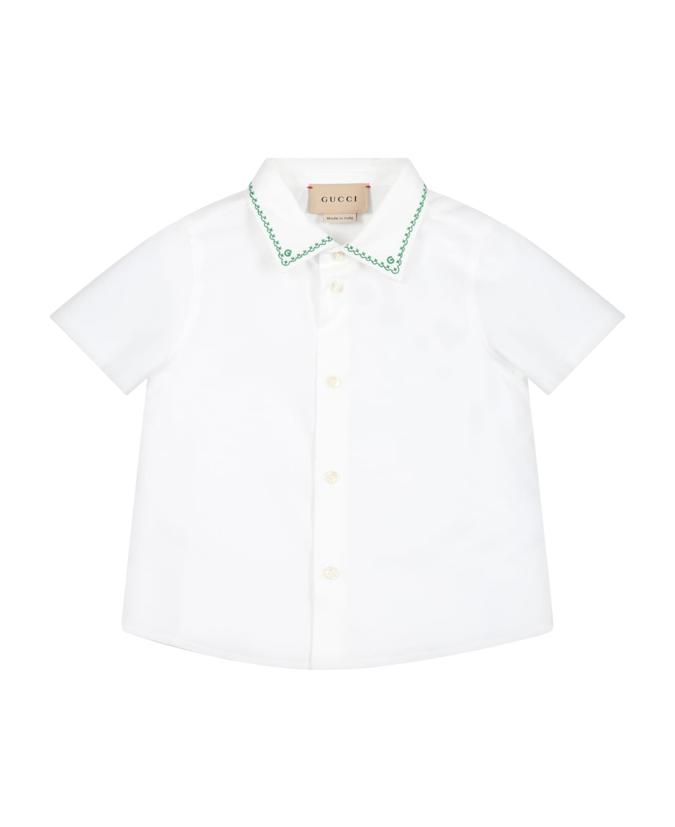 Gucci White Shirt For Baby Boy With Embroideries And Logo - White