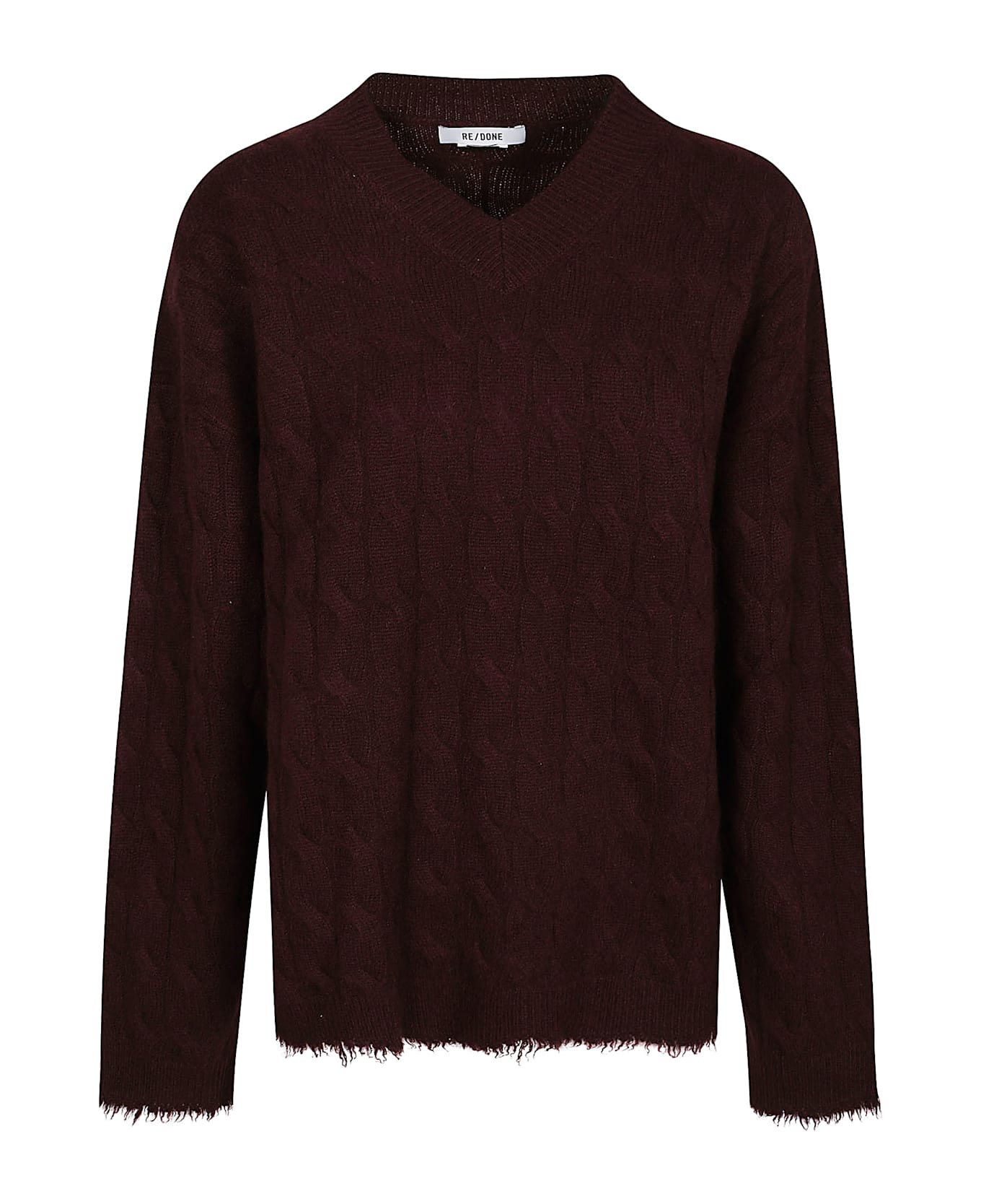 RE/DONE Cashmere Cable V Neck Sweater - Oxblood
