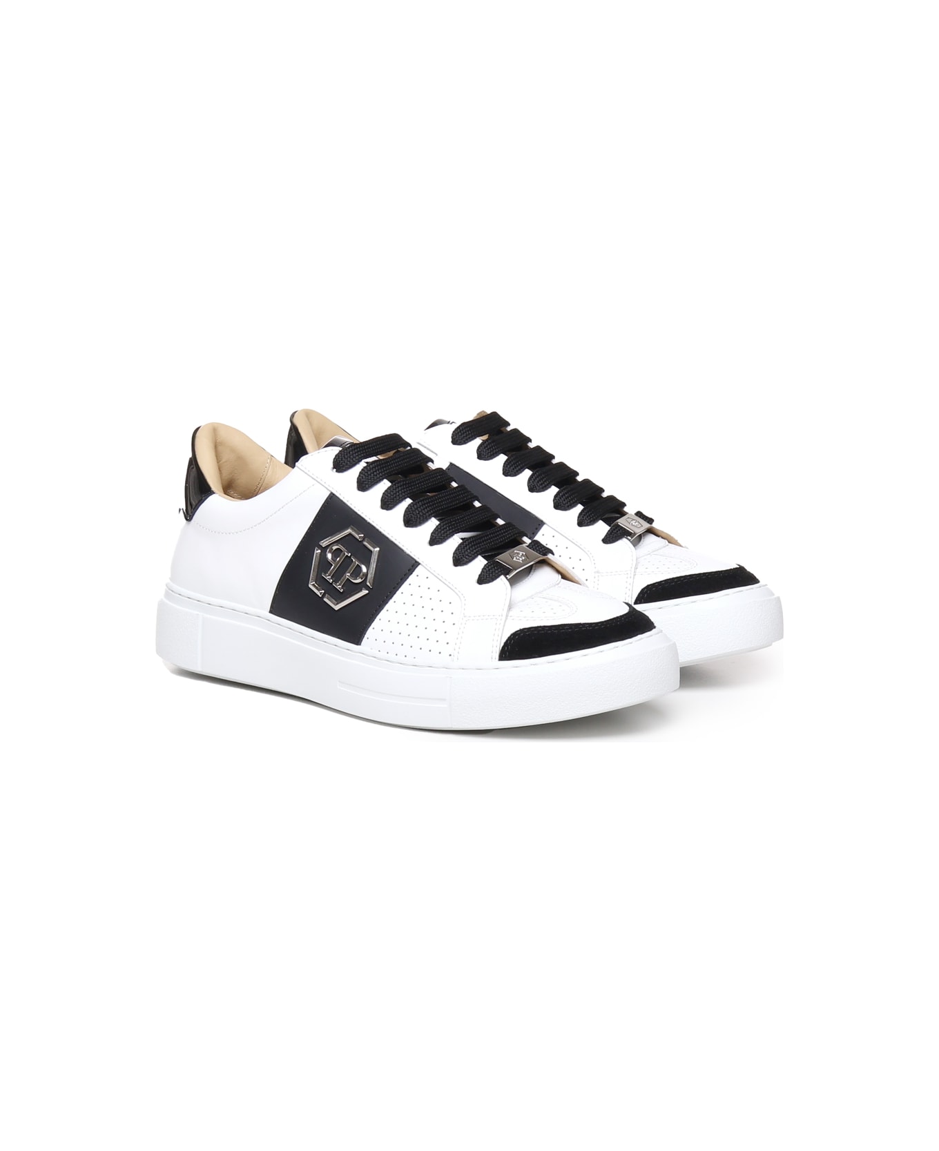 Philipp Plein Sneakers Pp In Calfskin - White / black