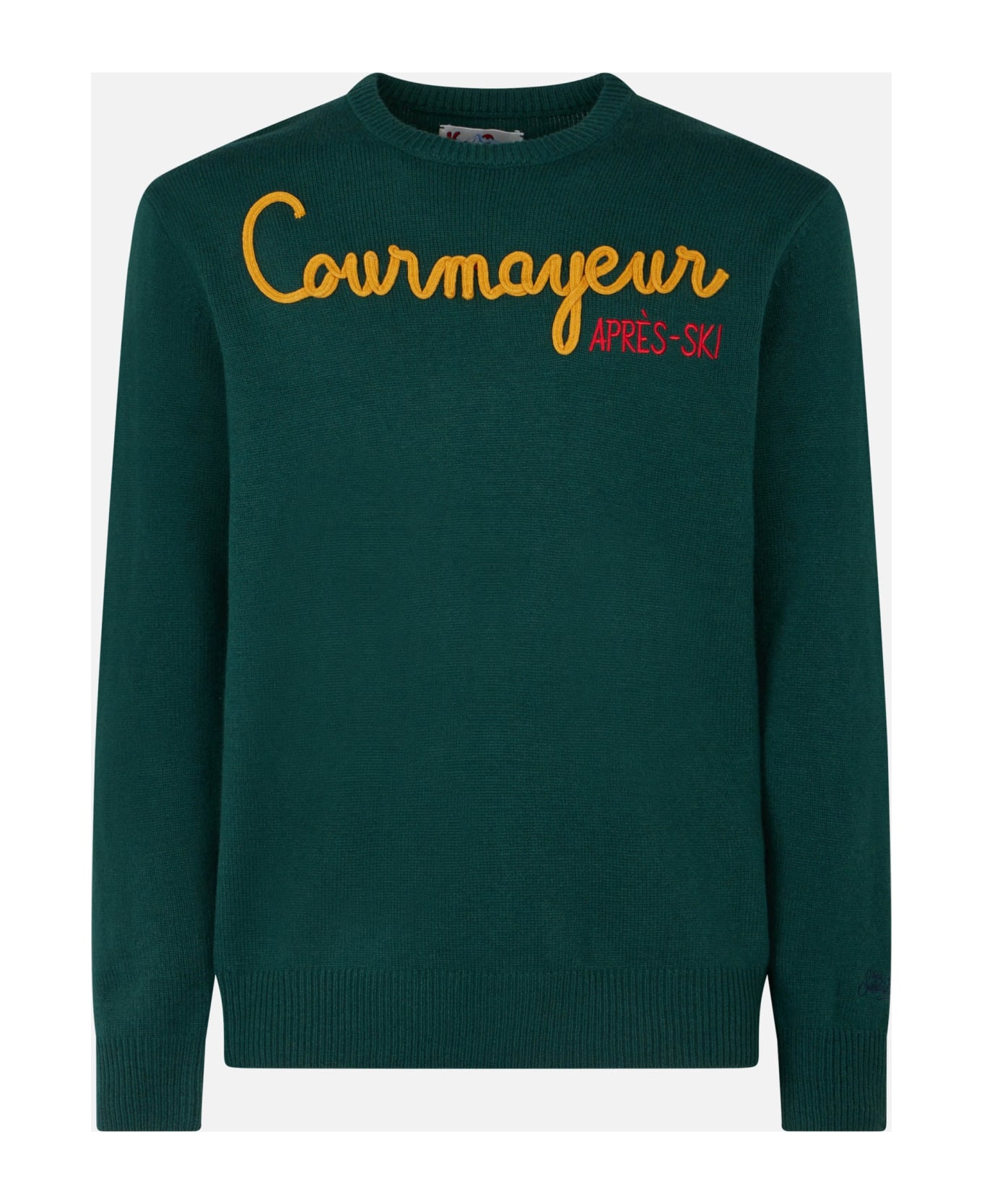 MC2 Saint Barth Man Crewneck Sweater With Courmayeur Après Ski Embroidery - GREEN