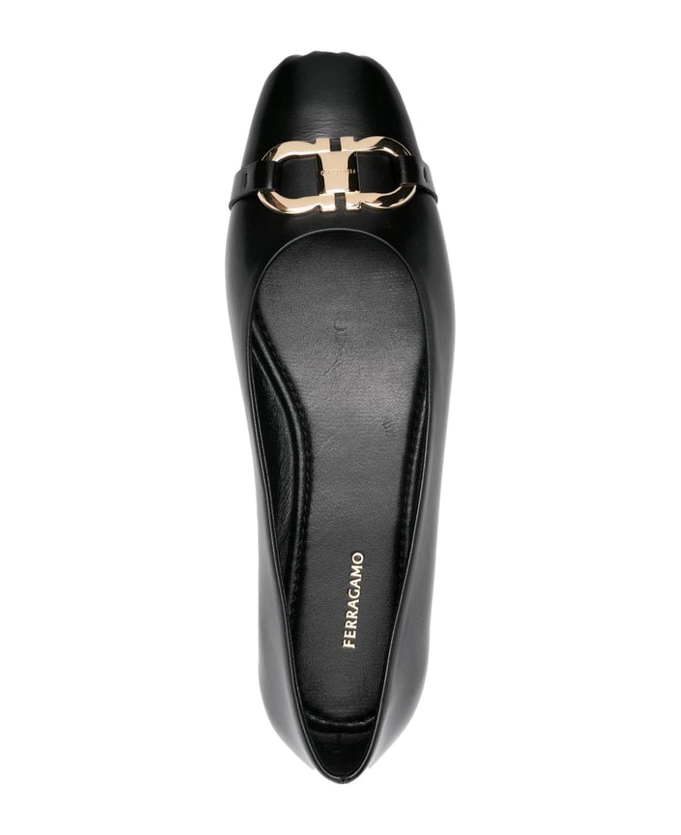 Ferragamo Black Calf Leather Ballet Flats - Black