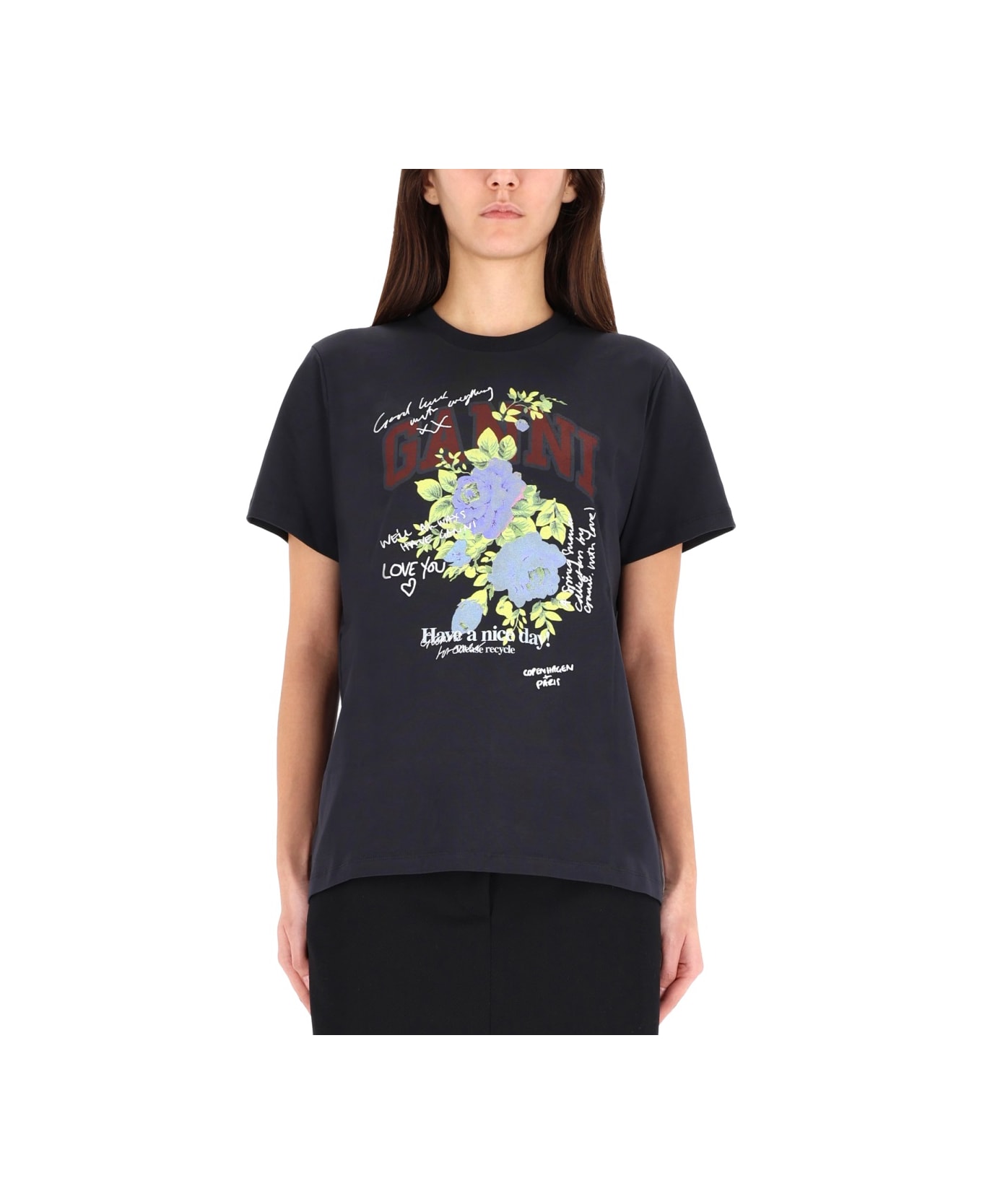 Ganni T-shirt "rose" - CHARCOAL