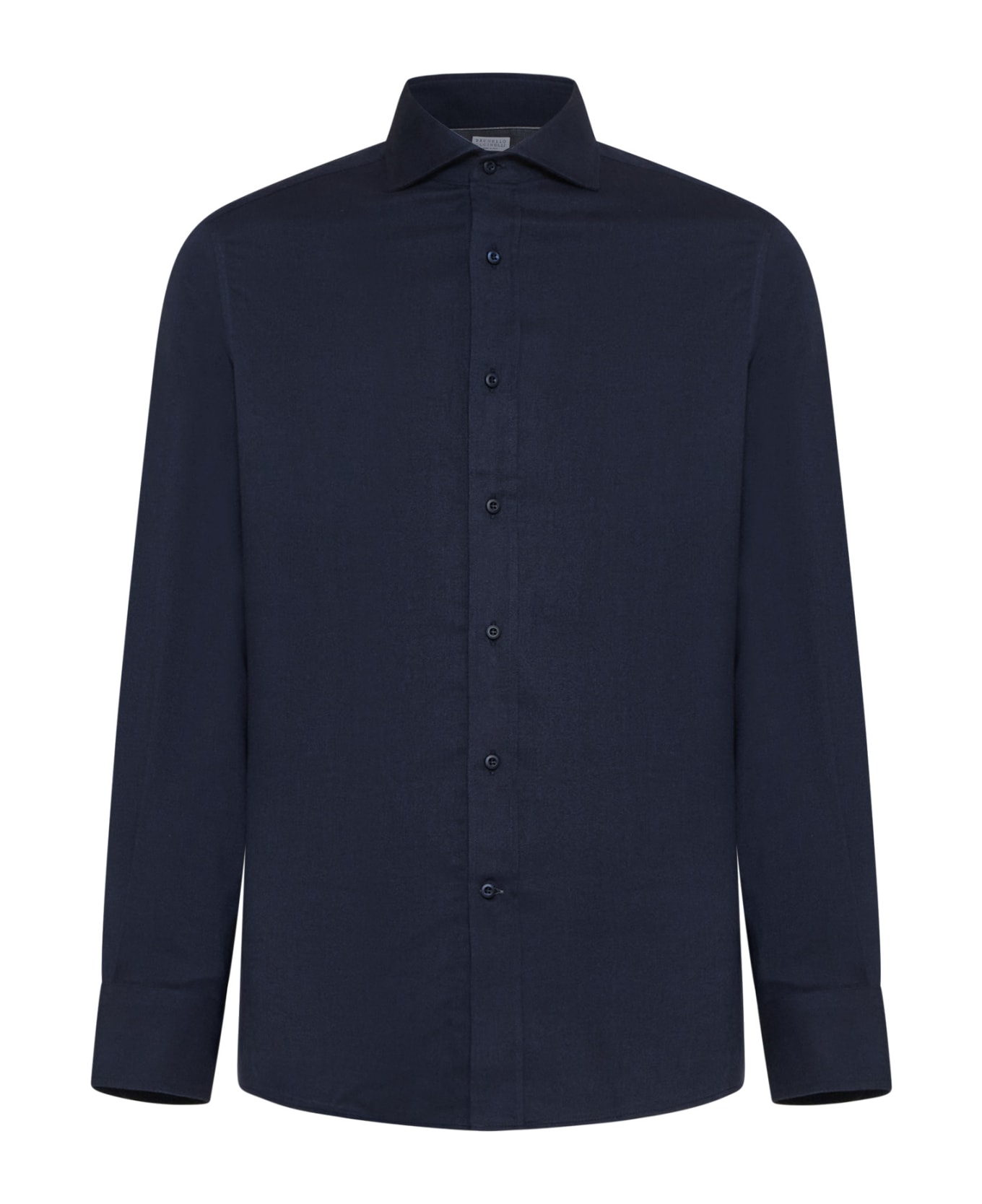 Brunello Cucinelli Slim Fit Shirt In Stretch Cotton Chevron Flannel - Blue