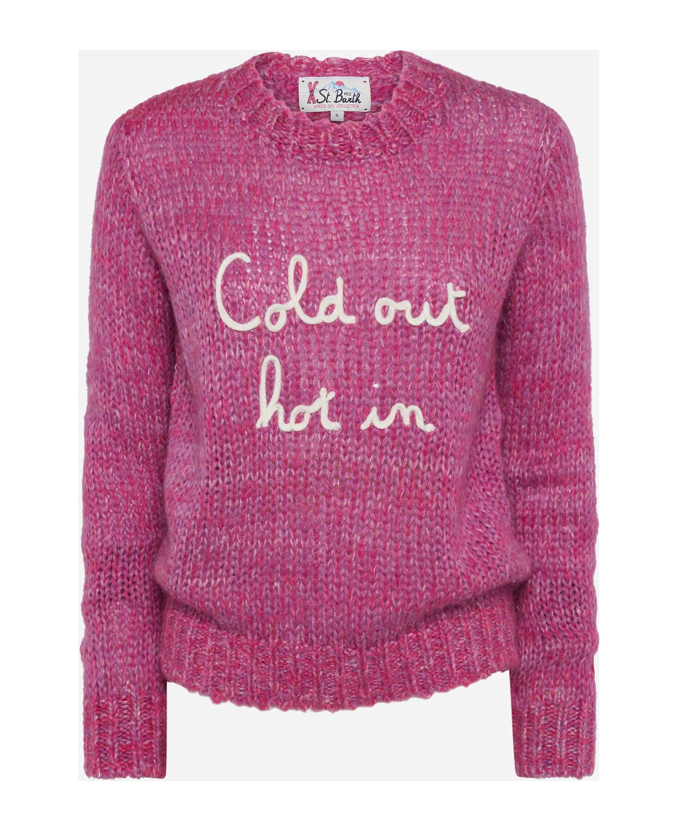 MC2 Saint Barth Woman Crewneck Soft Sweater With Cold Out Hot In Embroidery - PINK