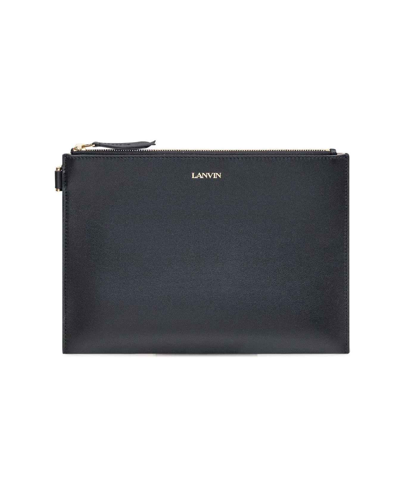 Lanvin Logo Printed Zipped Clutch Bag - Black