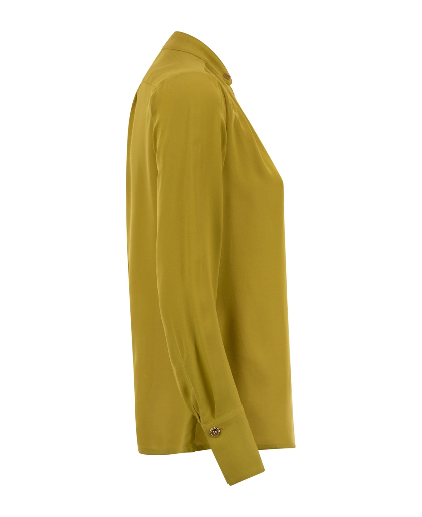 Elisabetta Franchi Georgette Shirt With Charms And Logo - Ochre