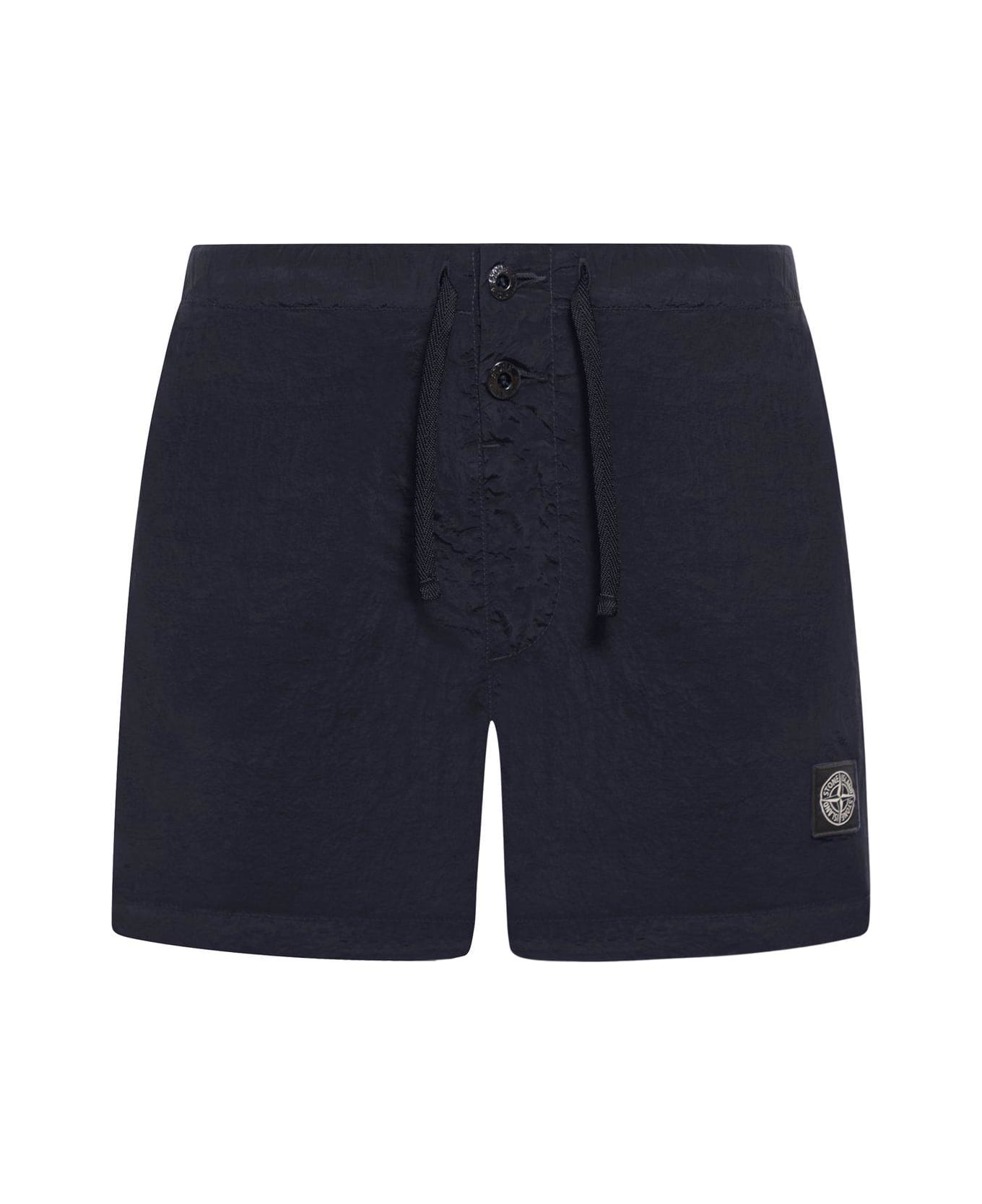 Stone Island Compass Patch Mid-rise Swim Shorts - Blue