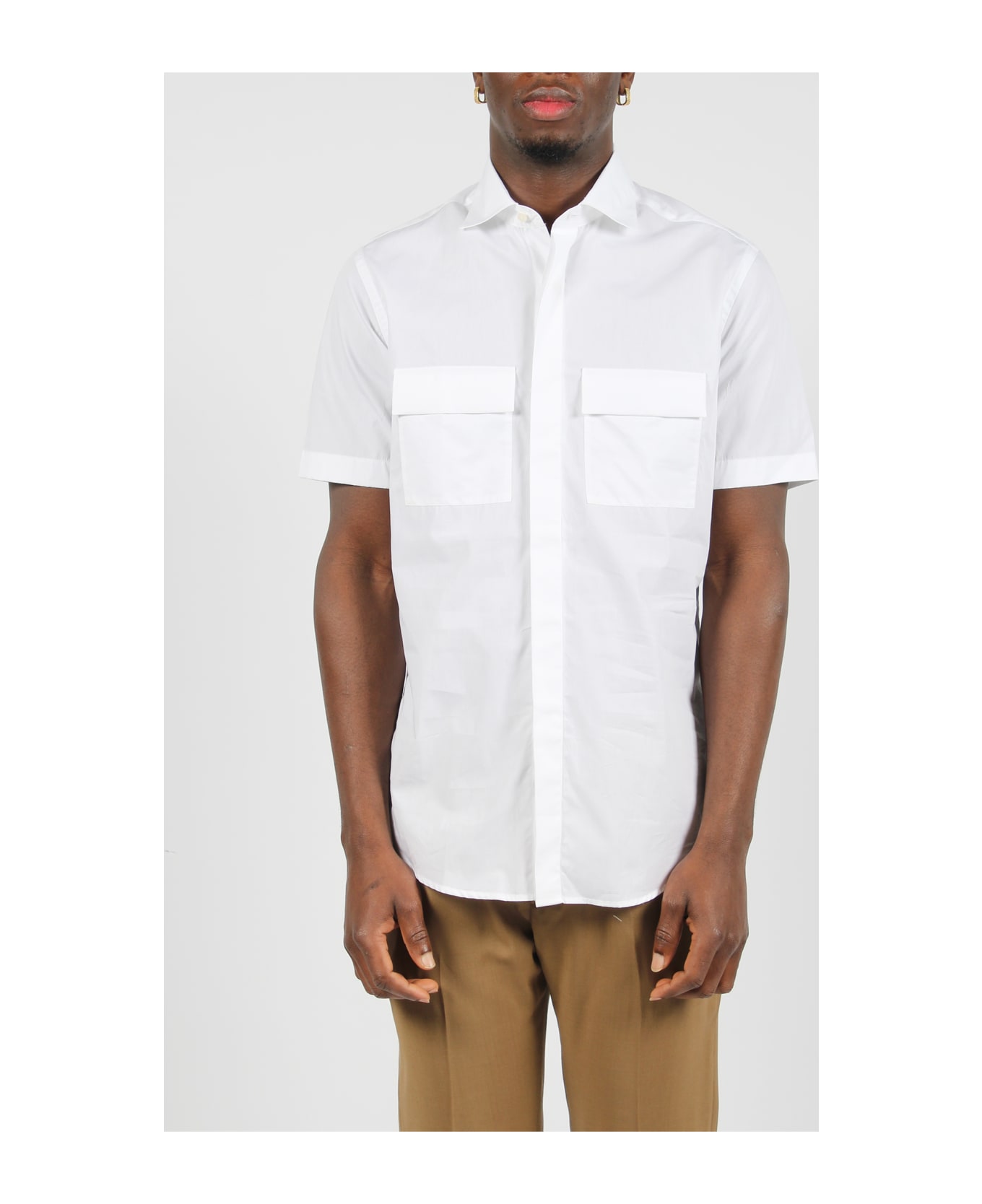 Low Brand Double Pocket Cotton Poplin Shirt - White