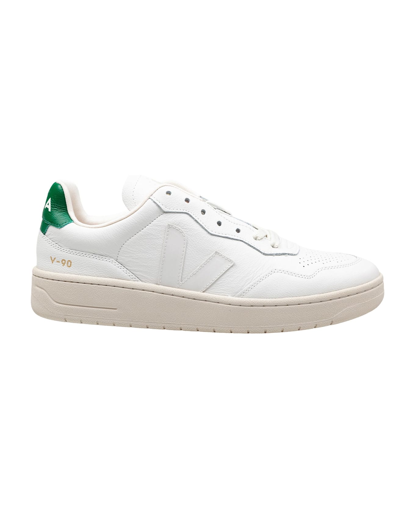 Veja Sneakers V 90 In Leather Color White/green - WHT/GREEN