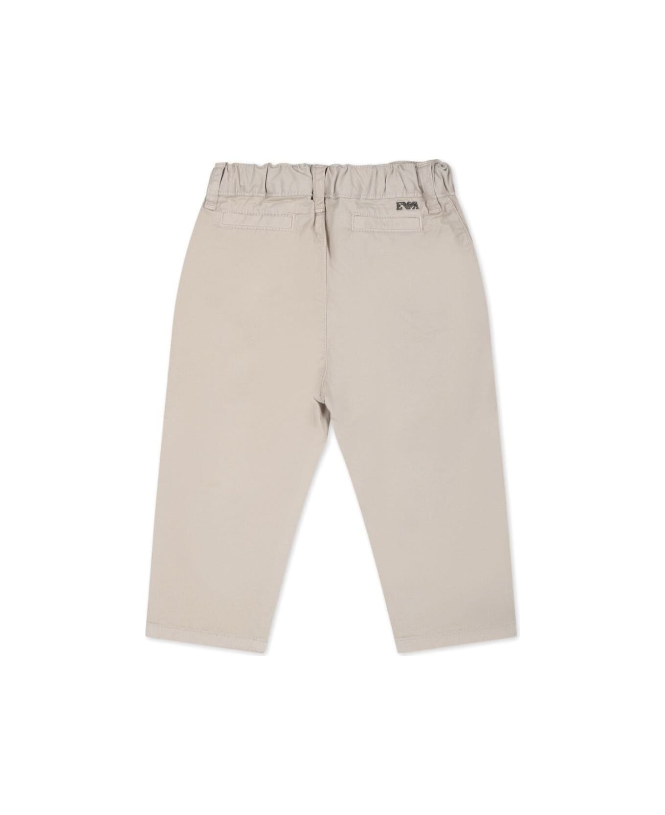 Emporio Armani Beige Pants With Elastic Waist And Logo Detail On The Rear In Cotton Stretch Baby - Beige