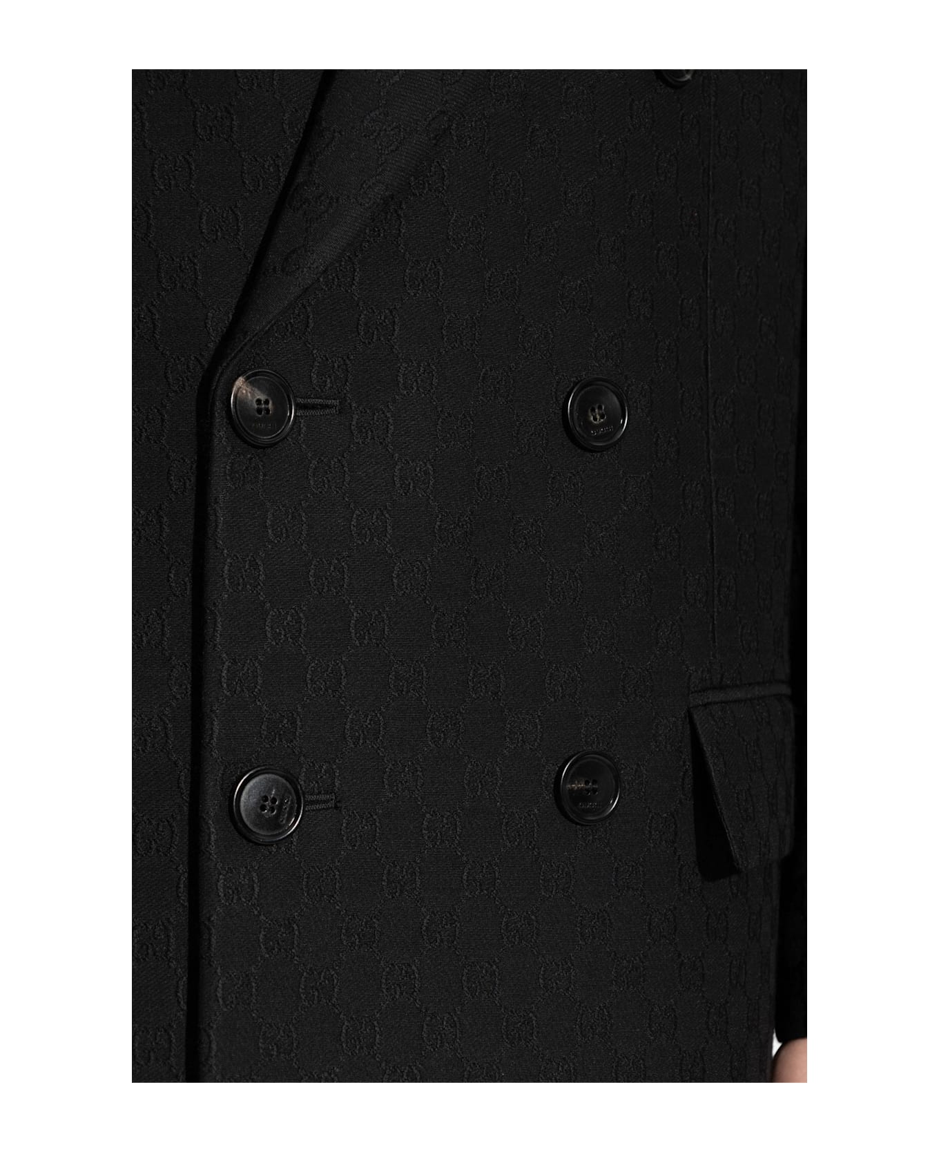 Gucci Double-breasted Coat With Gg Pattern - Black