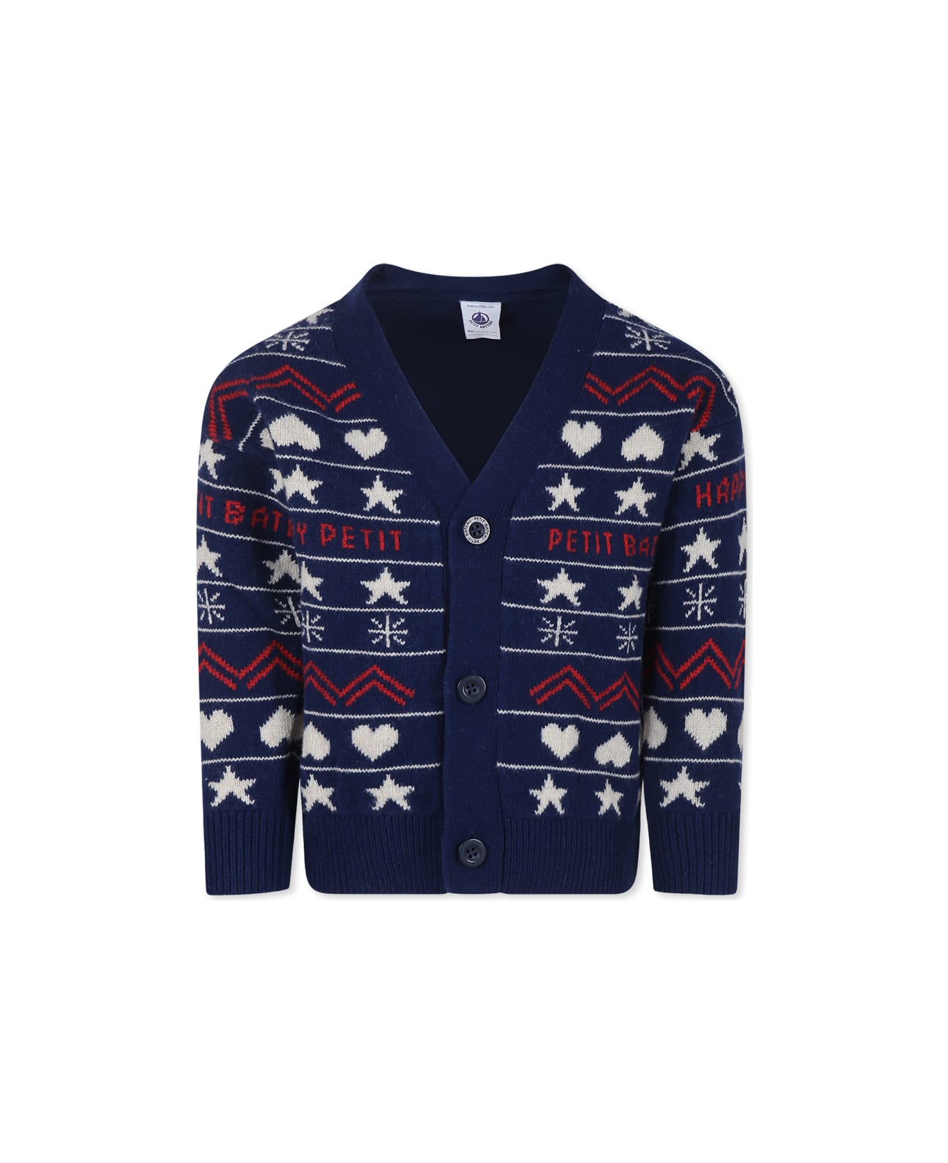 Petit Bateau Blue Cardigan For Boy With Jacquard Pattern - Blue