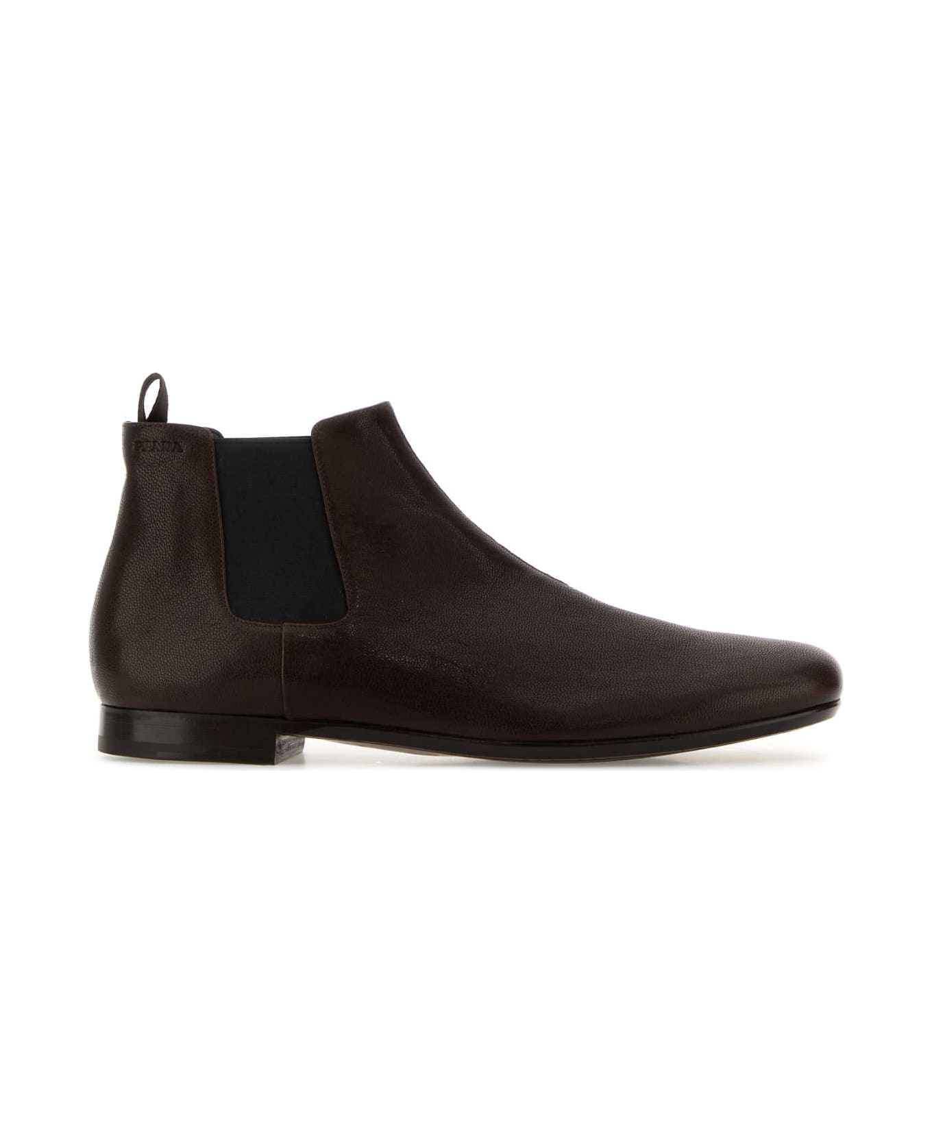 Prada Brown Leather Ankle Boots - MORO