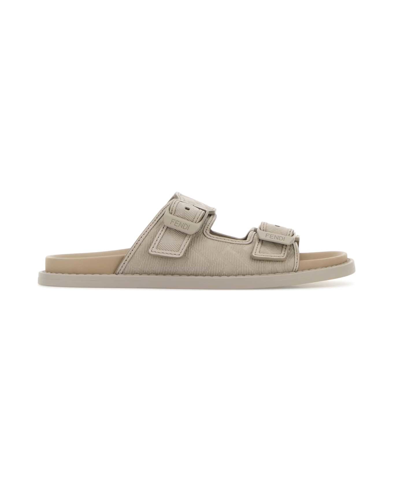 Fendi Cappuccino Leather Fendi Feel Slippers - BEIGE+BEIGE