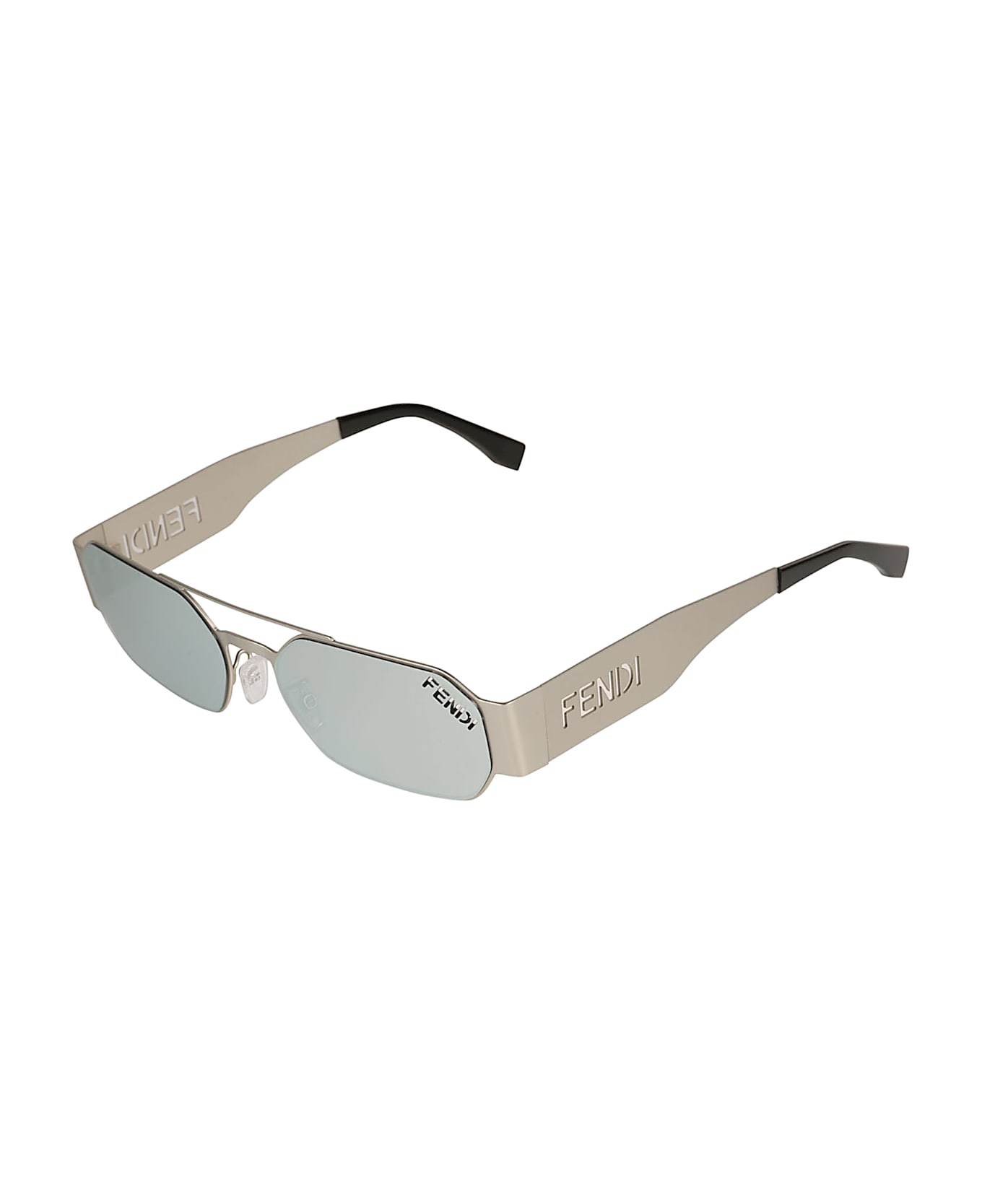 Fendi Logo Rectangle Aviator Sunglasses - 16C - Silver