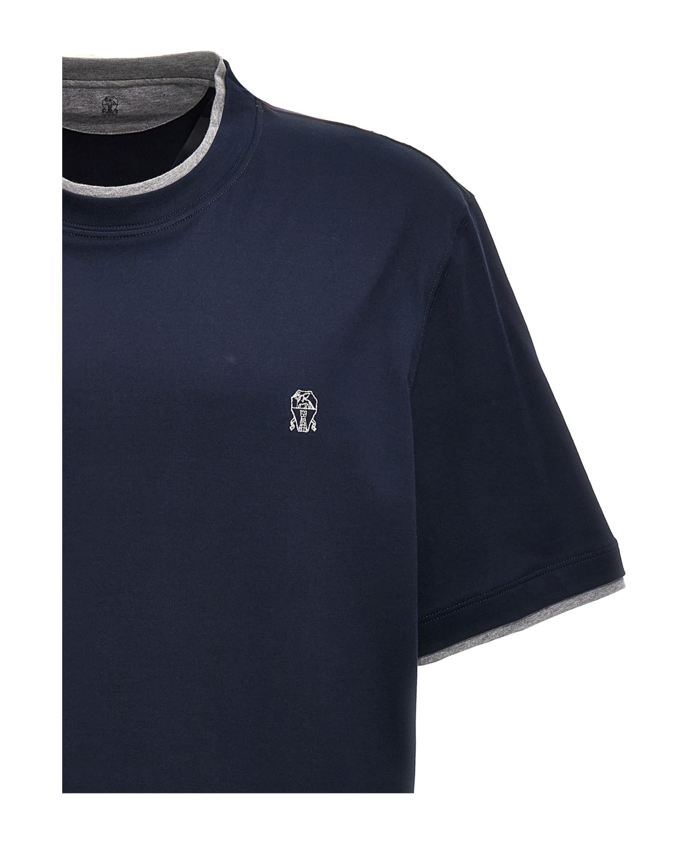 Brunello Cucinelli Logo-embroidered Crewneck T-shirt - Cobalto