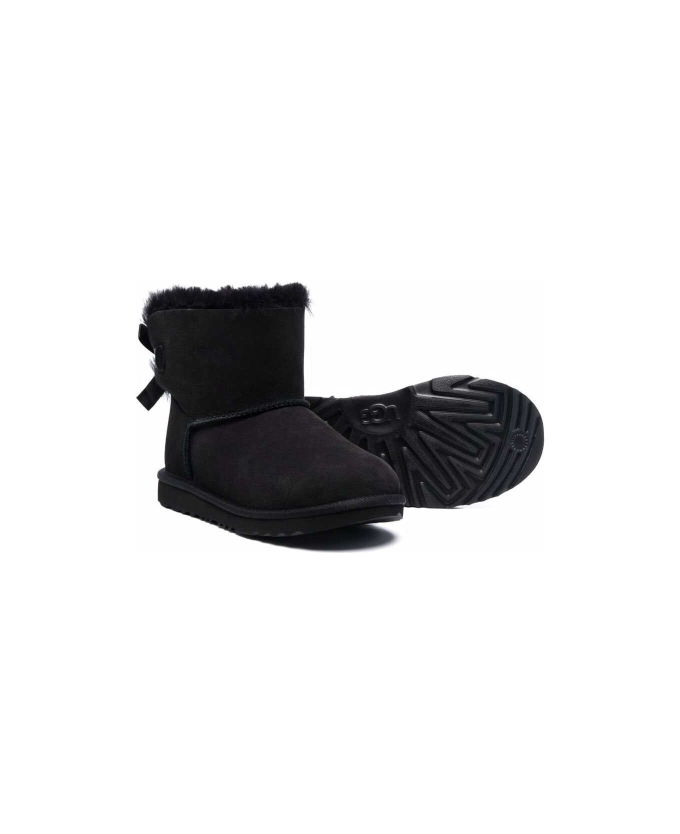 UGG 'mini Bailey Bow' Black Boots With Bow Detail In Leather Girl - Black