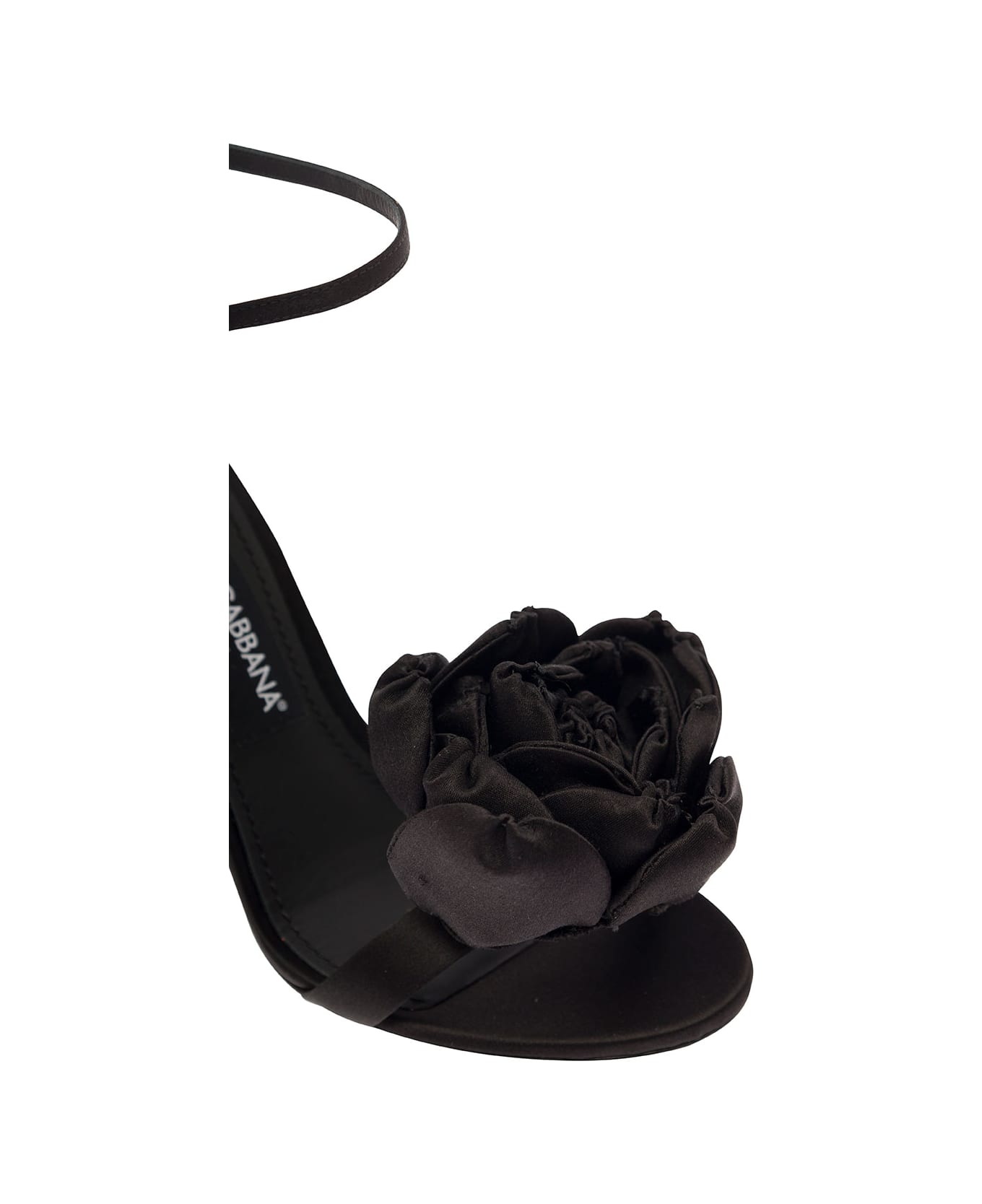 Dolce & Gabbana Black Sandals With Tonal Flowers In Satin Woman - Black