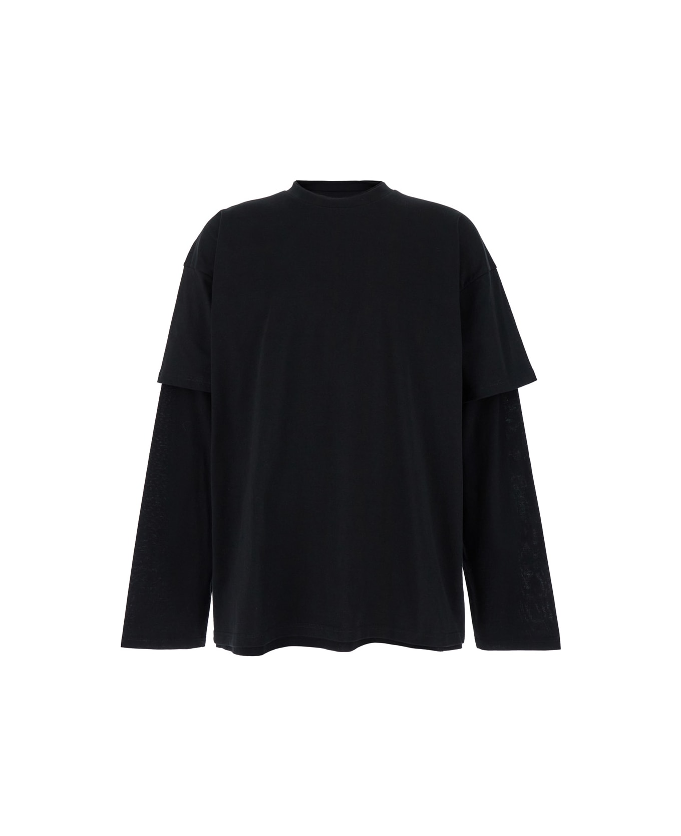 Jil Sander Black Sweater Double-layers In Techno Fabric Man - Black