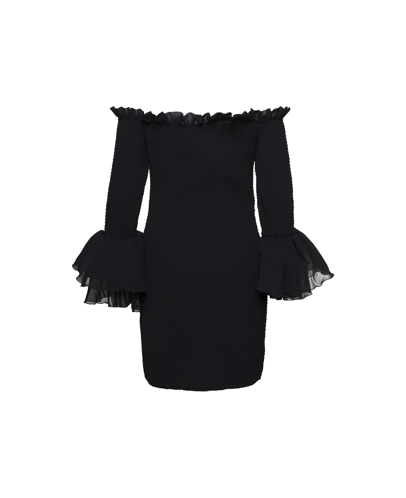 Rotate by Birger Christensen Black'bellina' Shirred Mini Dress In Chiffon Woman - Nero