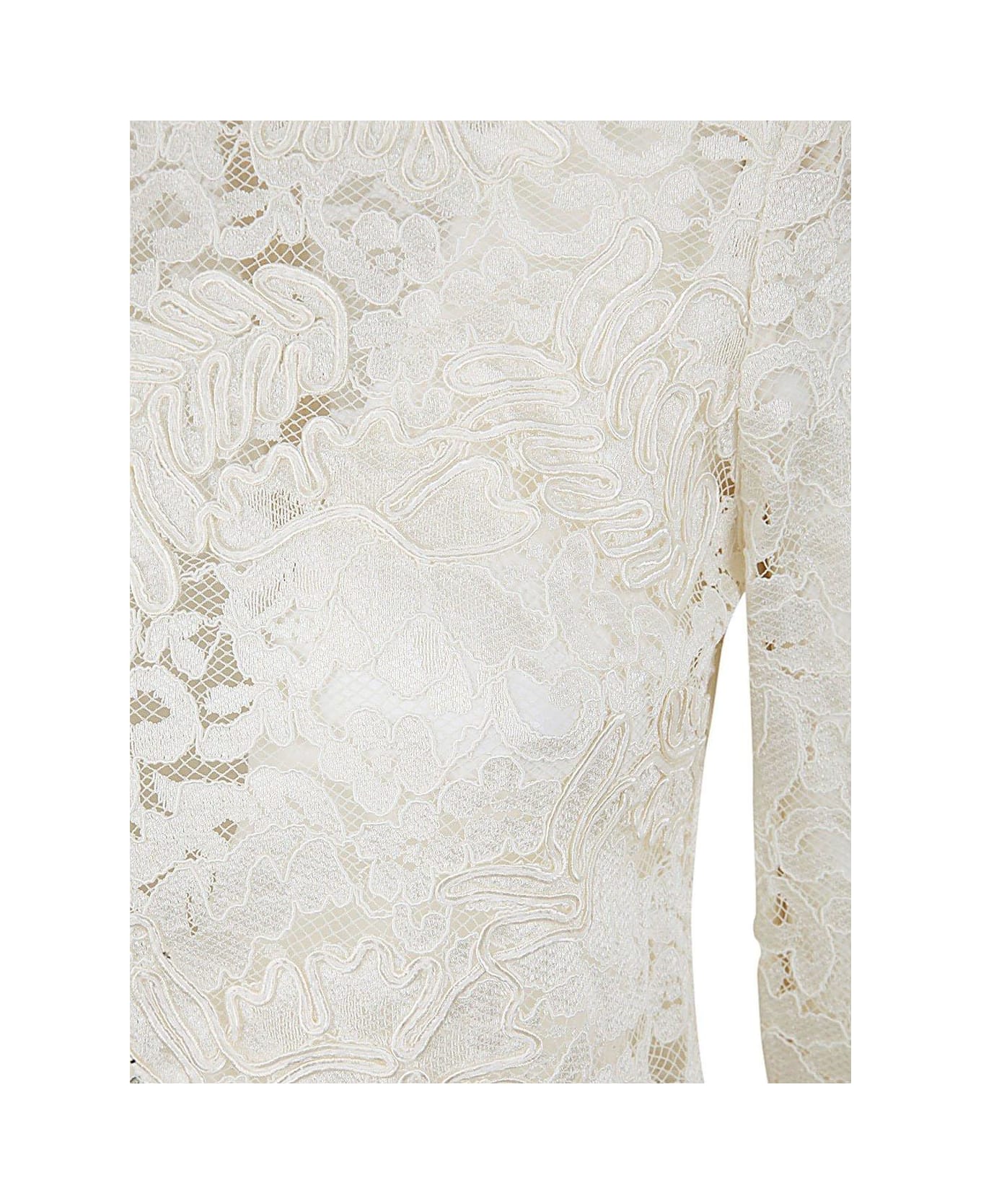 self-portrait Lace-detailed Long-sleeved Top - Cream トップス