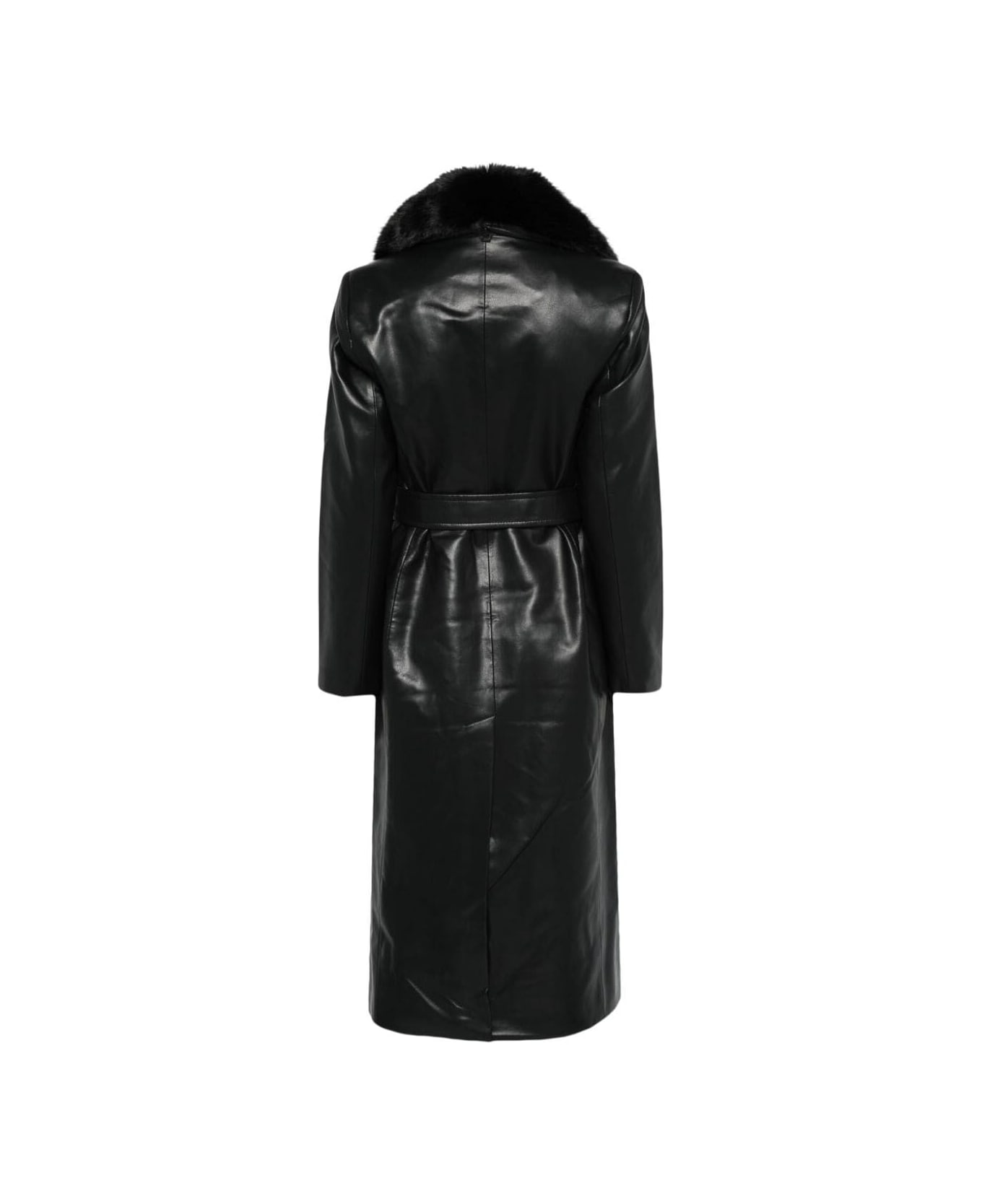 MICHAEL Michael Kors Faux Leather Robe Coat W Fx Fur Collar - Black