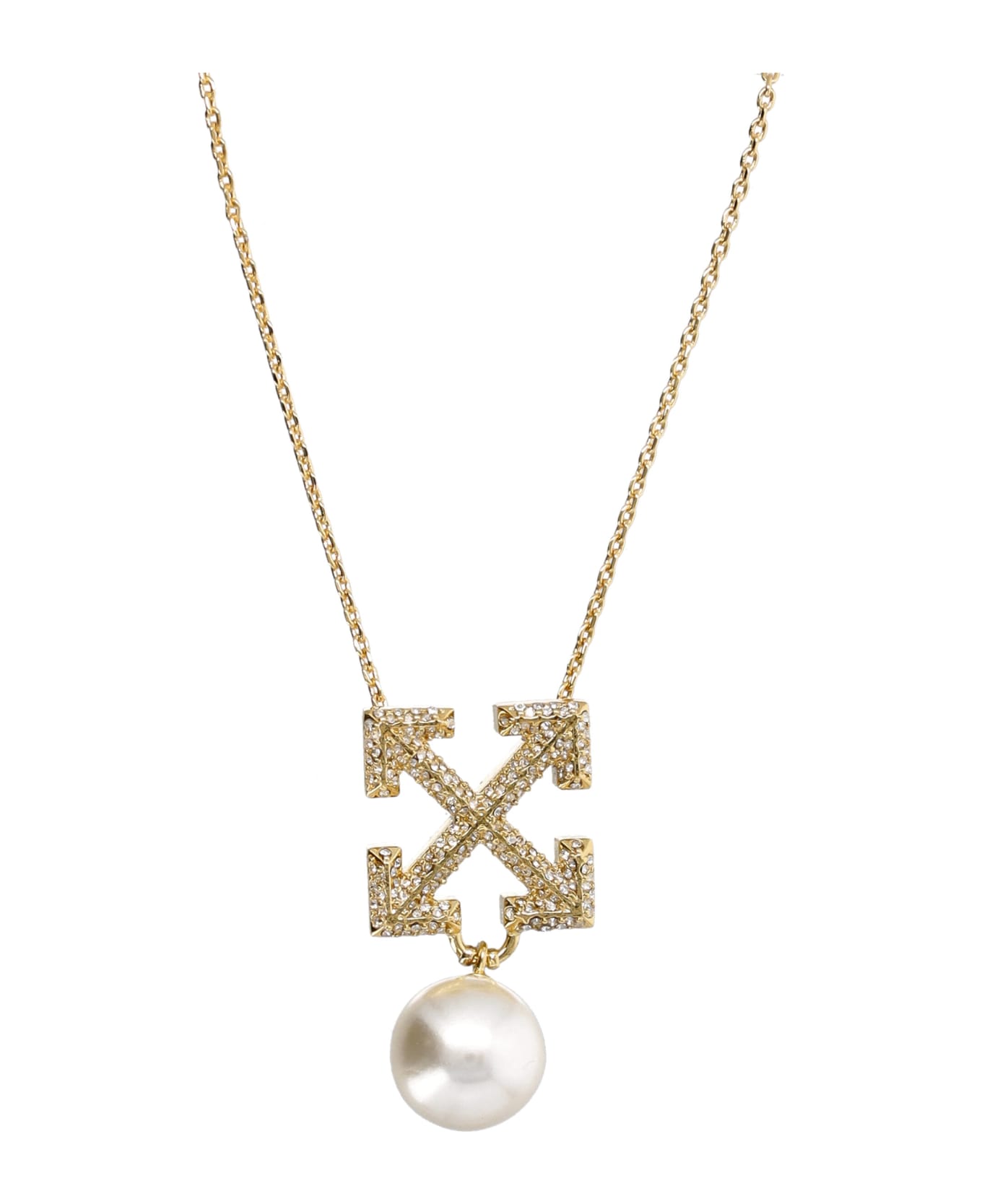 Off-White Pavé Pearl Pendant Necklace - GOLD