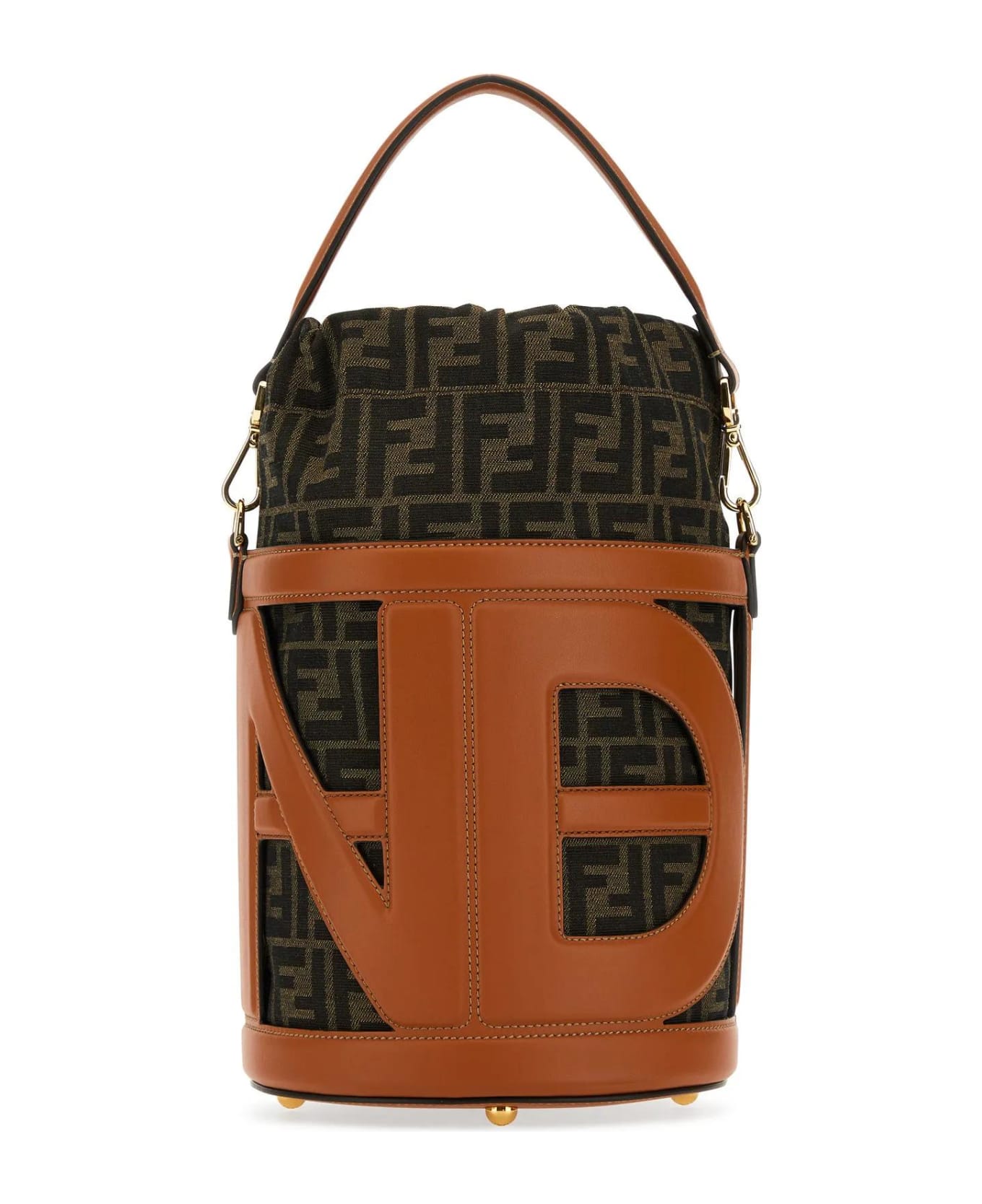 Fendi Embroidered Leather And Jacquard Step Out Bucket Bag - Len Brandy Tobacco Moro