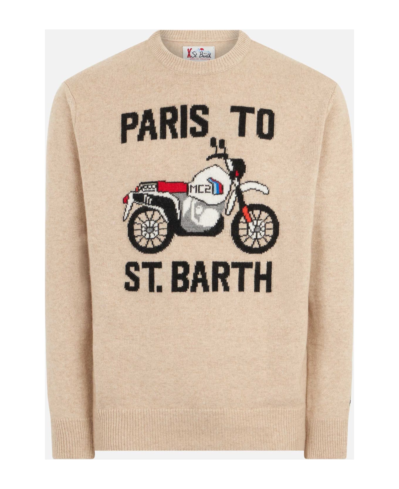 MC2 Saint Barth Man Sweater With Paris To St.barth Front Print - BEIGE