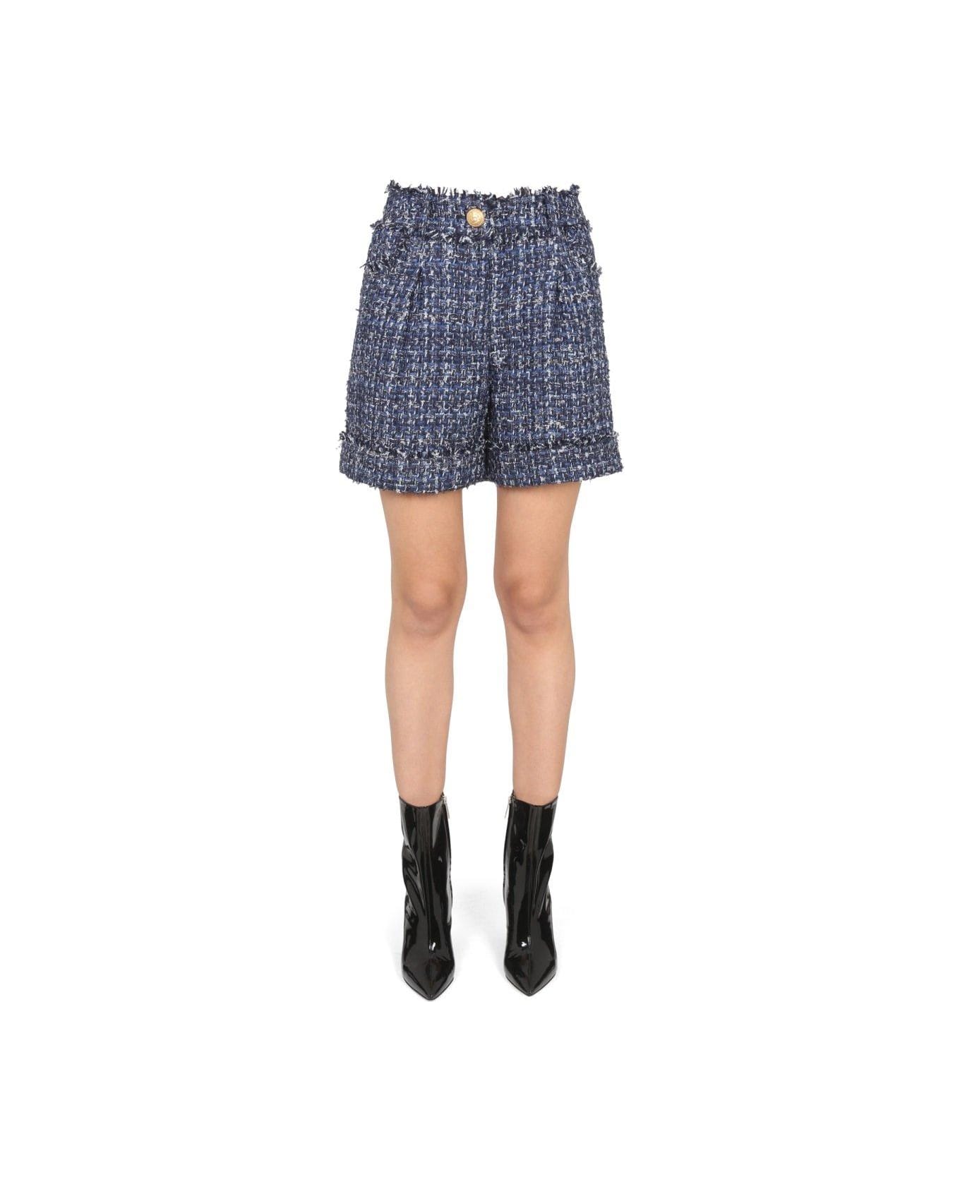 Balmain High Waist Tweed Shorts - MultiColour