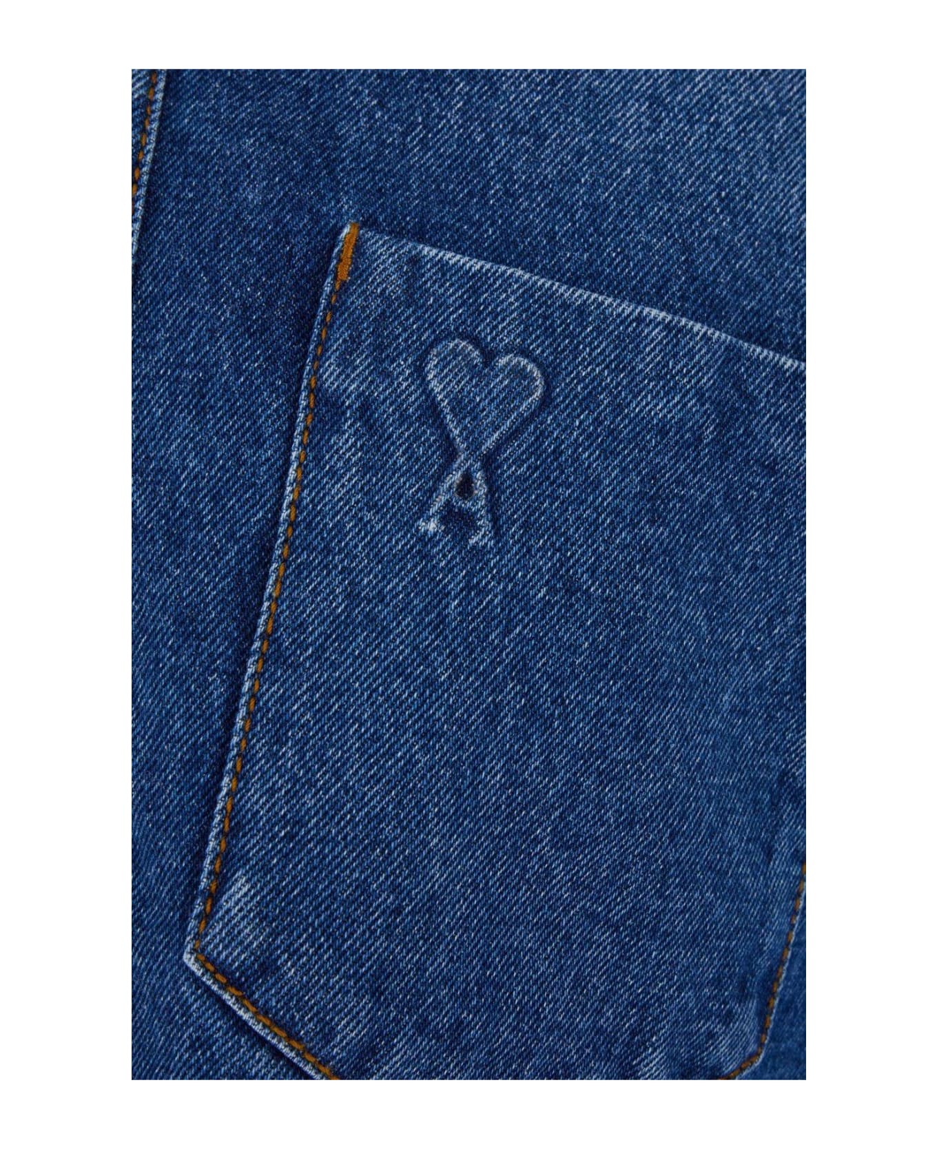 Ami Alexandre Mattiussi Paris De Coeur Monogram Embossed Denim Shirt - Blue