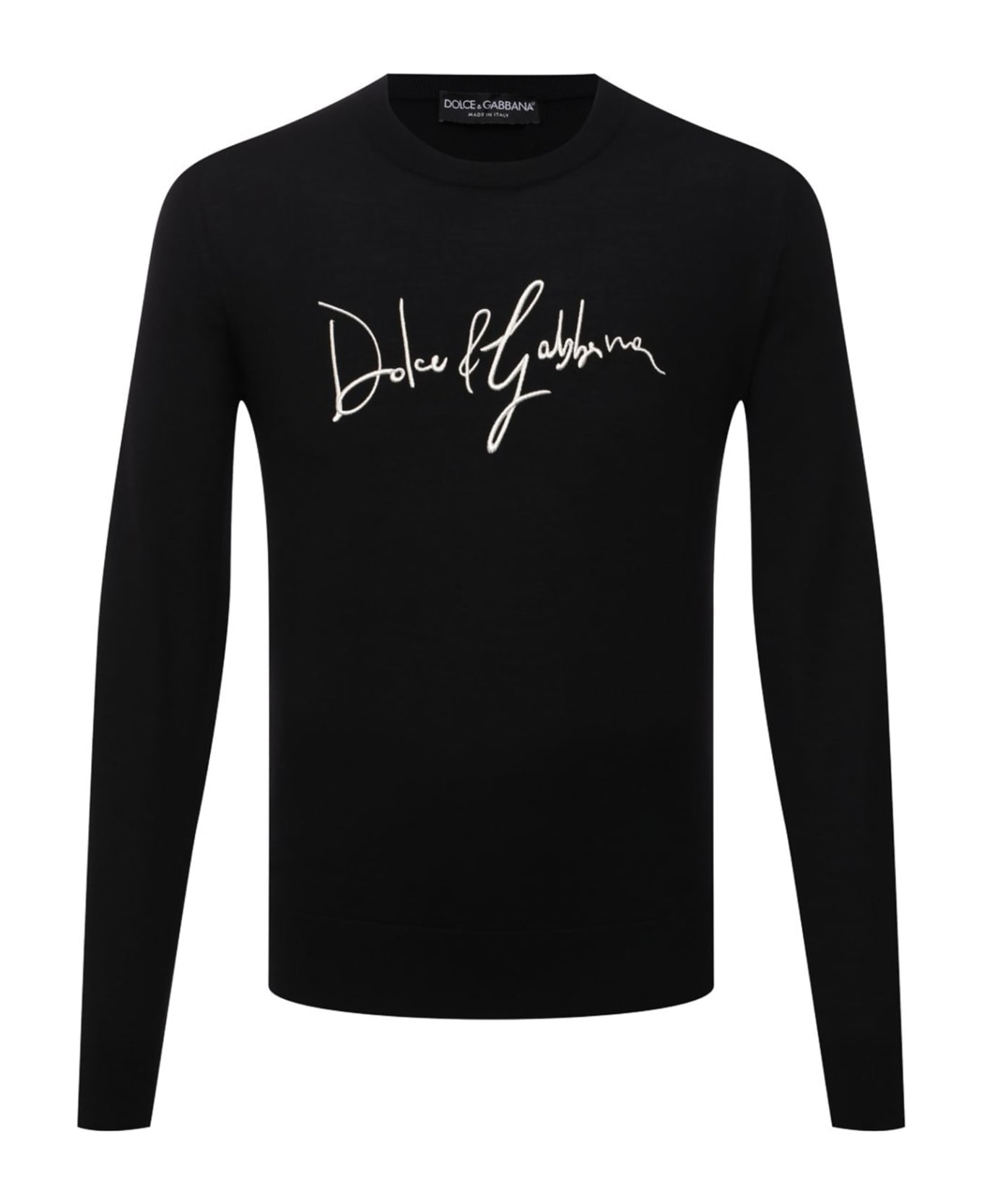 Dolce & Gabbana Logo Embroidered Wool Sweater - Black