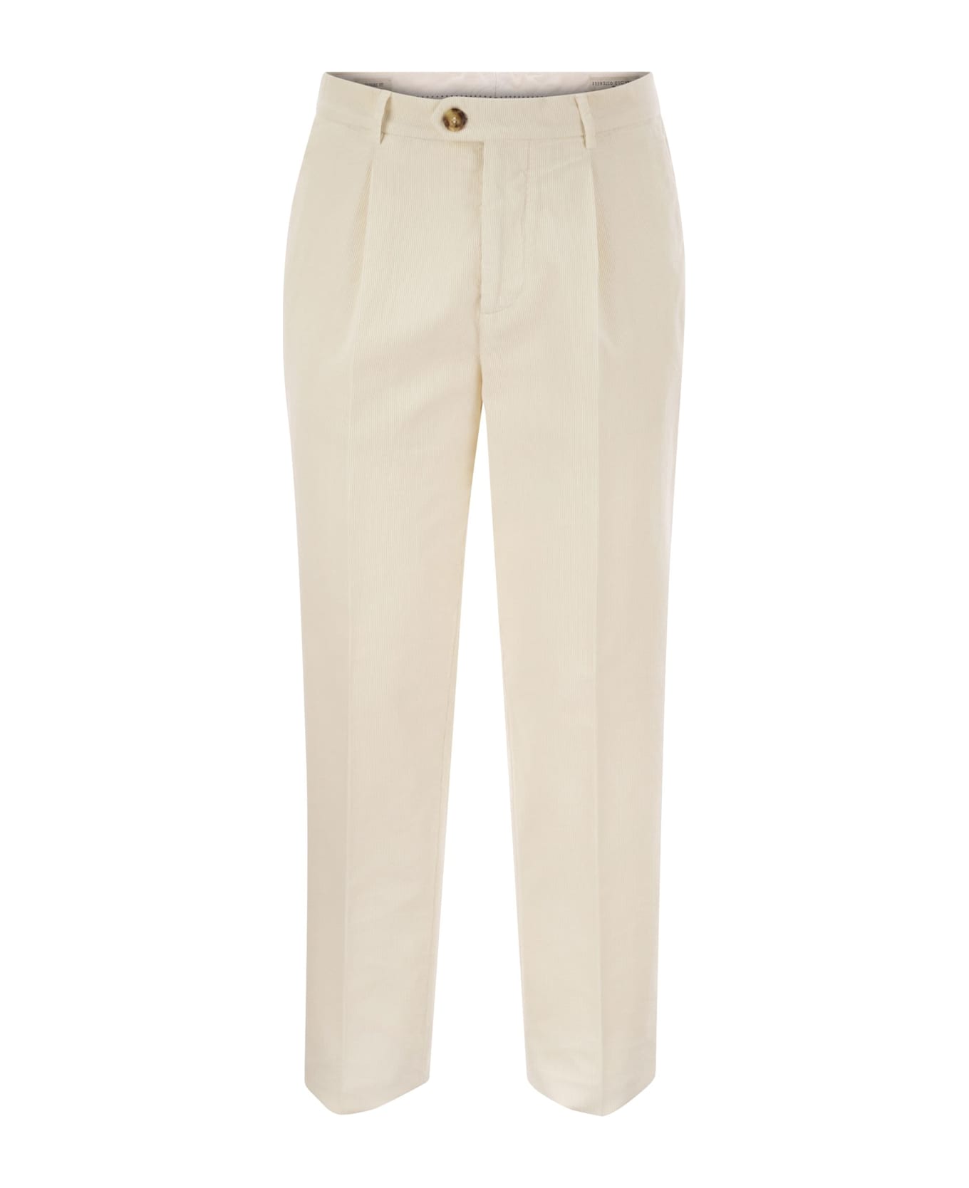 Brunello Cucinelli Leisure Fit Trousers In Garment Dyed Cotton Corduroy With Darts - White