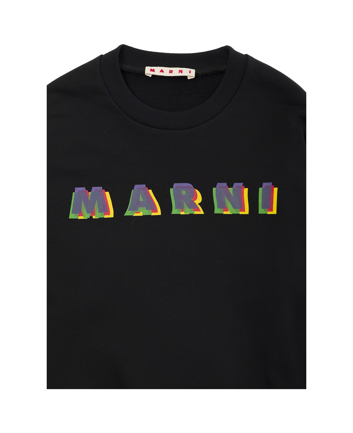Marni Black Crewneck Sweatshirt With Logo Lettering Print In Cotton Boy - Black ニットウェア＆スウェットシャツ