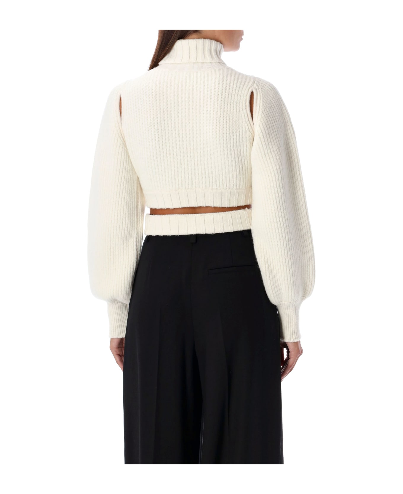 ANDREĀDAMO Cropped Knit Sweater - IVORY
